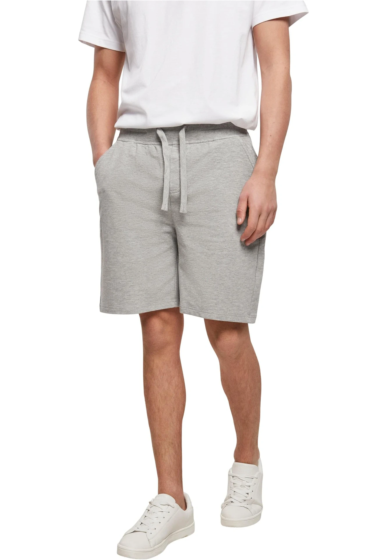 BYB-BY080-terry-shorts-heathergrey-model-0 Build Your Brand Terry Shorts