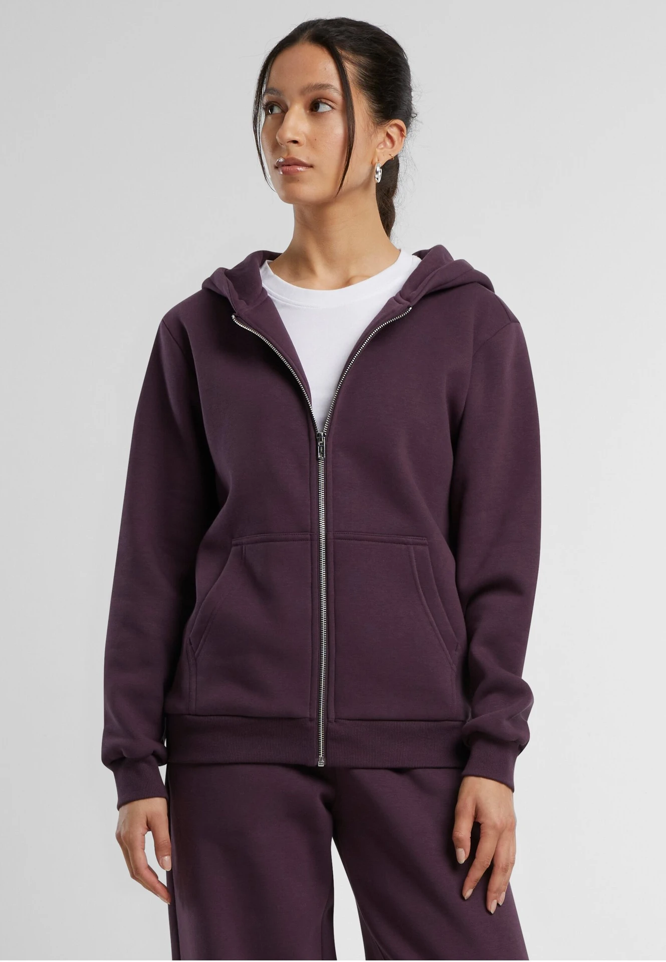 BYB-BY290-ladies-fluffy-zip-hoody-plumpurple-model-0 Build Your Brand Ladies Fluffy Zip Hoody