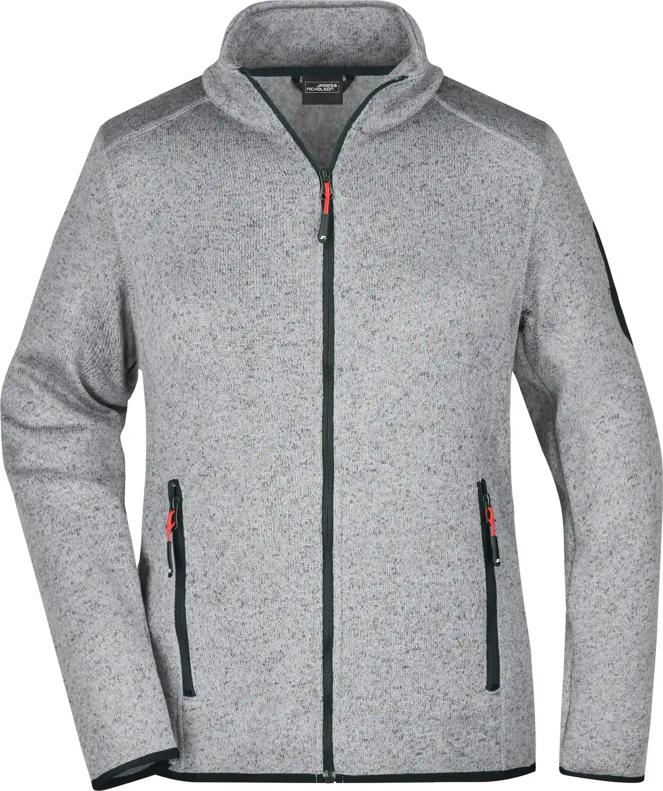 jn761-ladies-knitted-fleece-jacket-lightgreymelange-red-front-3 James & Nicholson Ladies Knitted Fleece Jacket