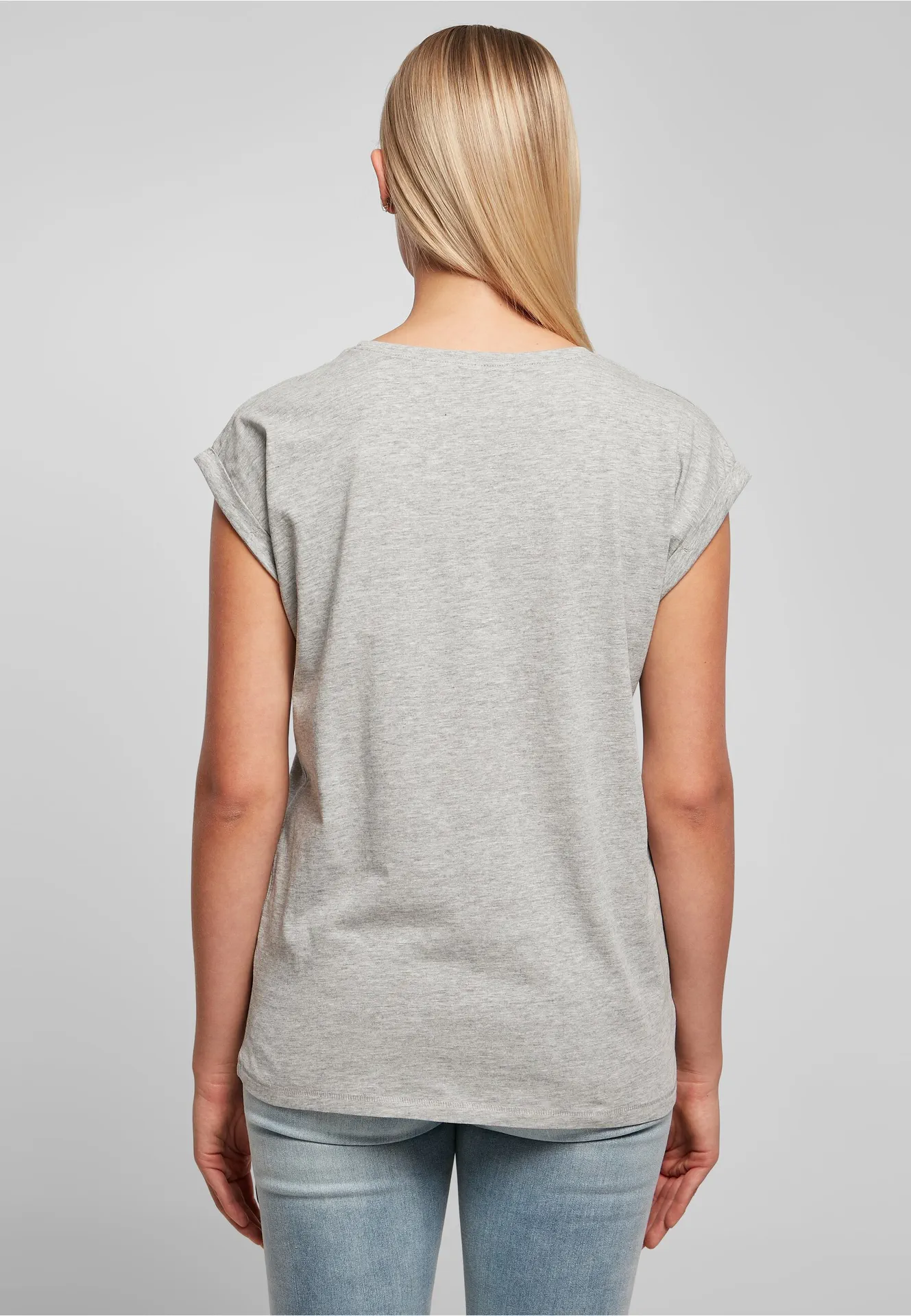 BYB-BY021-ladies-extended-shoulder-t-shirt-heathergrey-model-2 Build Your Brand Ladies Extended Shoulder Tee