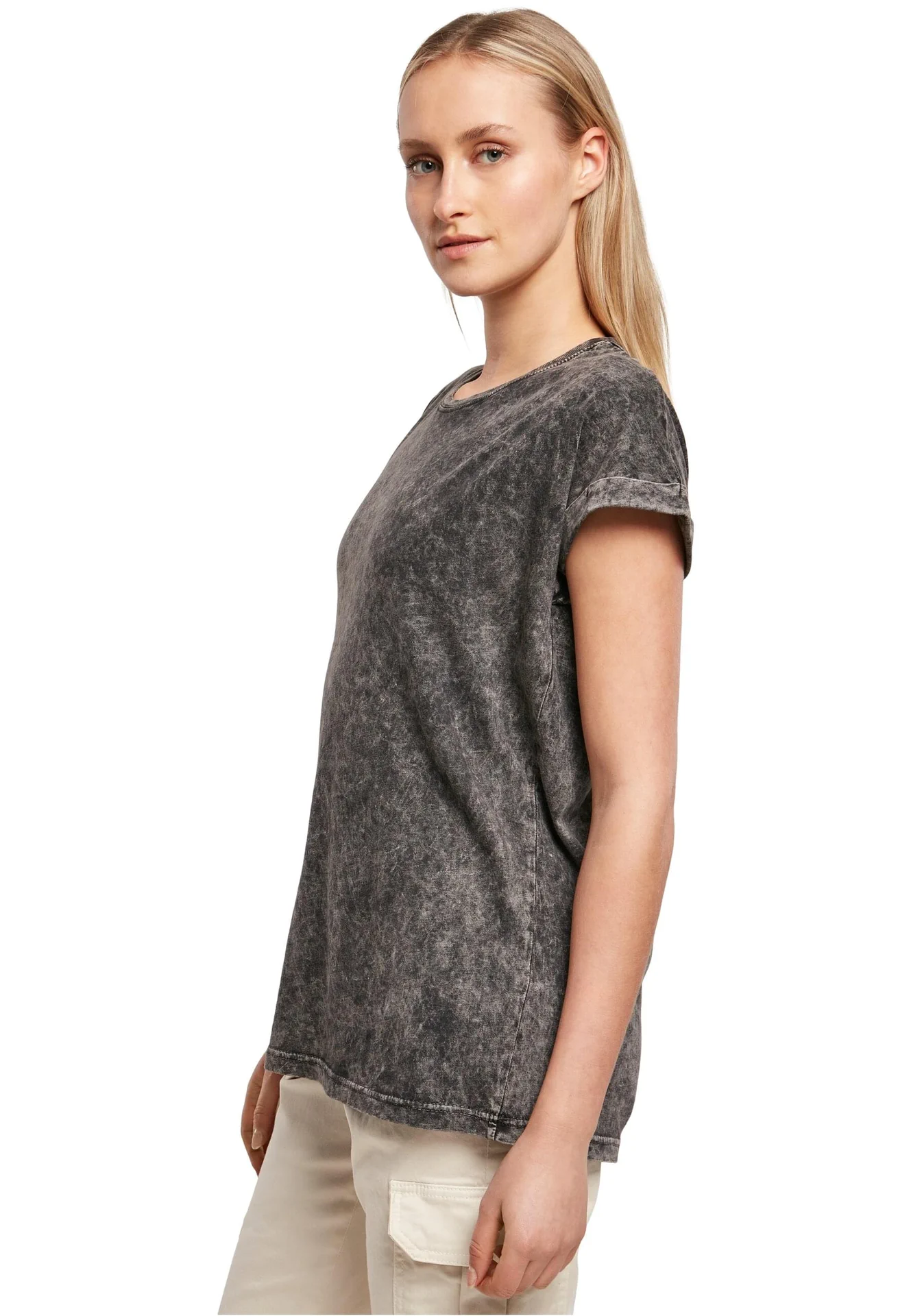 Build Your Brand Ladies Acid Washed Extended Shoulder Tee
