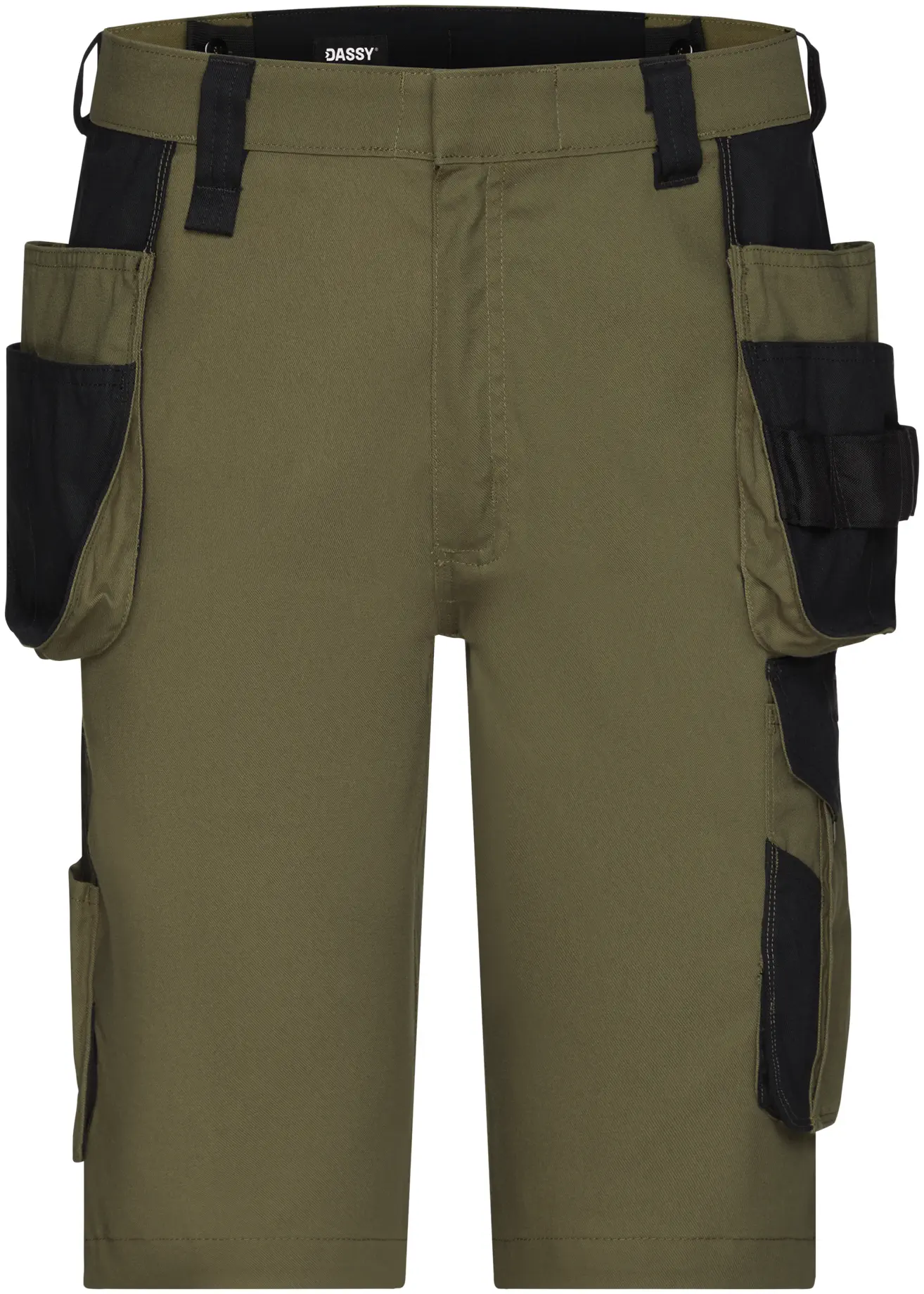dassy-250117-kuma-shorts-with-holster-pockets-khaki-green-black-front-1 DASSY Arbeitsshorts KUMA