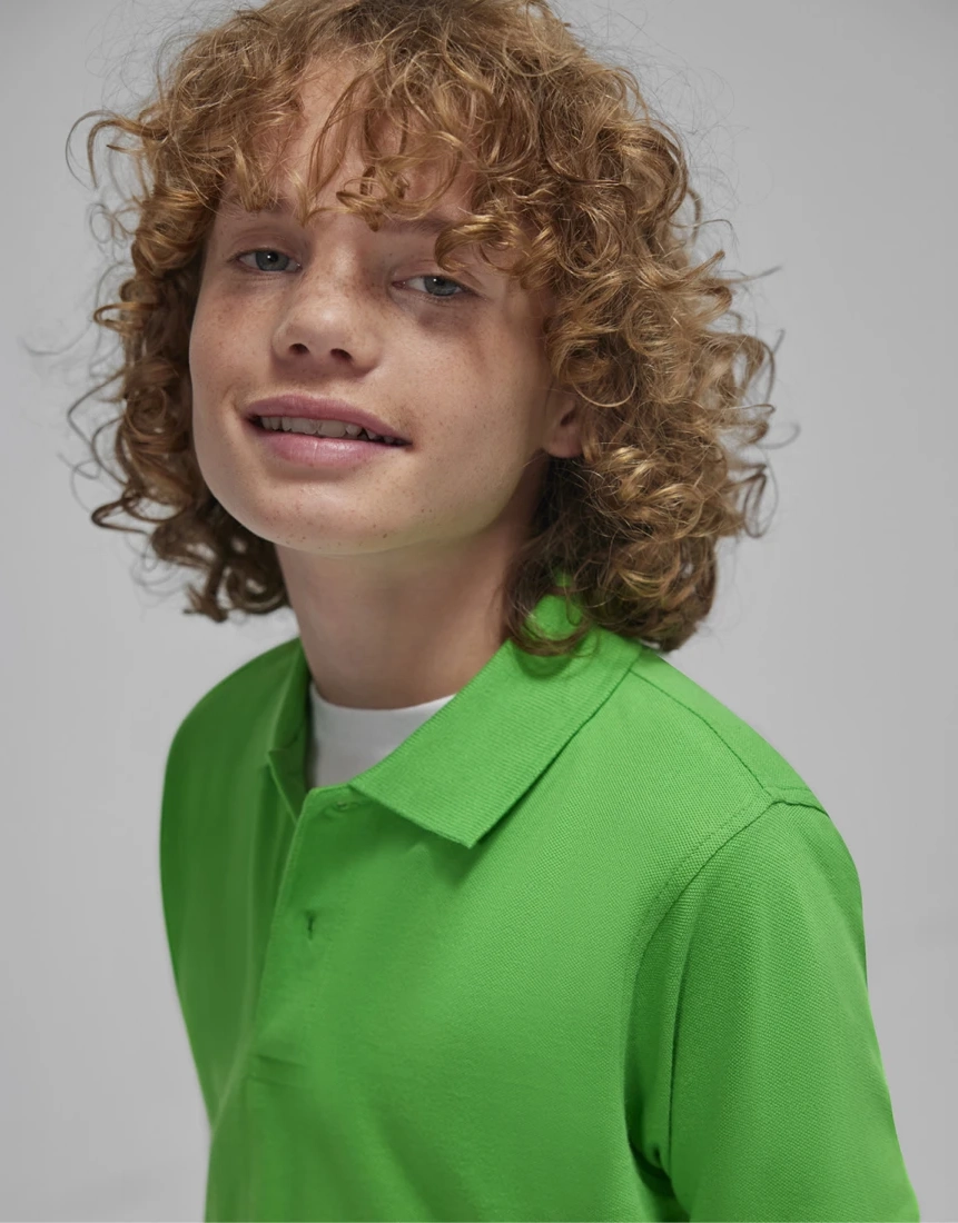 bc-pk001-my-poloshirt-180-kids-applegreen-model-2 B&C Kids My Polo 180