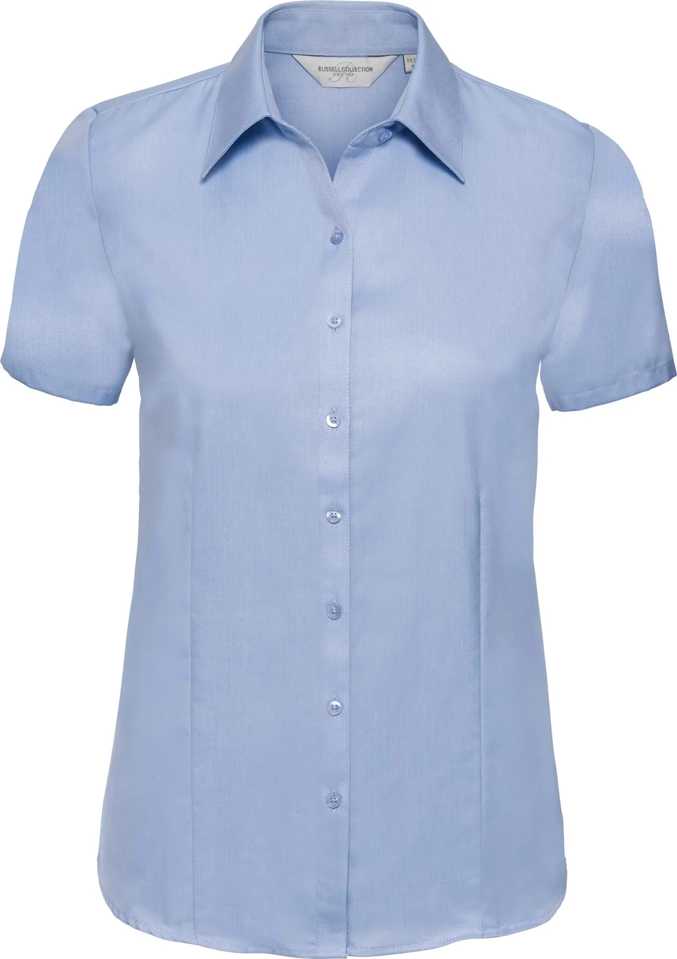 russell-r963f-ladies-short-sleeve-herringbone-shirt-lightblue-front-2 Russell Ladies Short Sleeve Herringbone Shirt