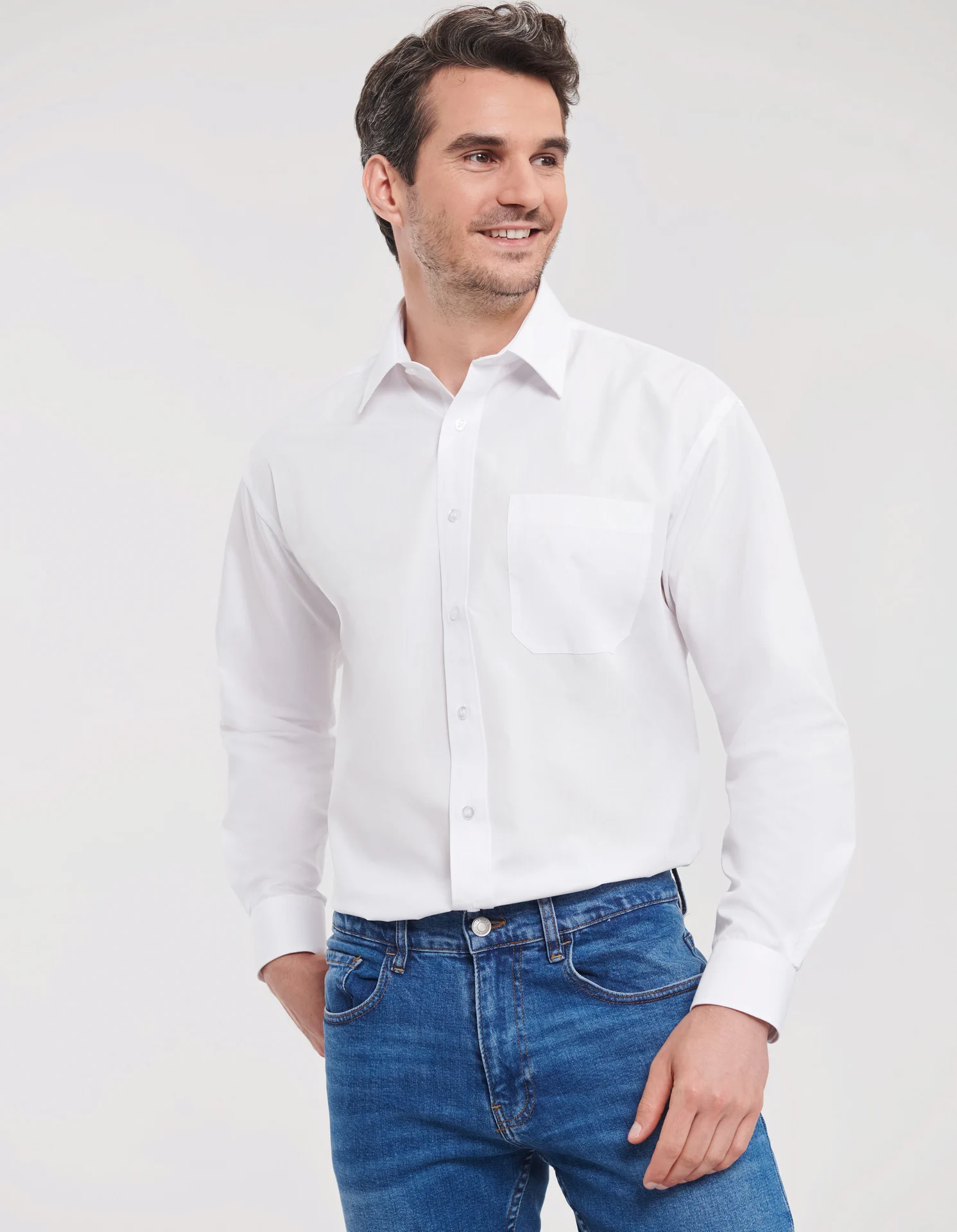 Russell Men's Long Sleeve Polycotton Easy Care Poplin Shirt