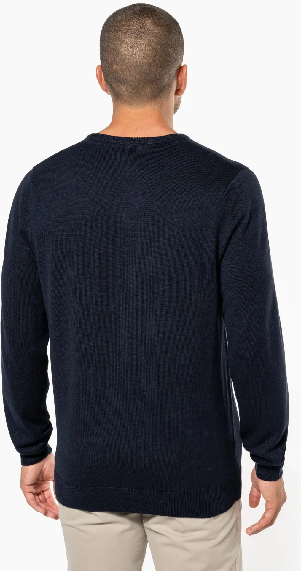 kariban-K965-herren-v-ausschnitt-pullover-navy-model-1 Kariban Herren V-Ausschnitt Pullover
