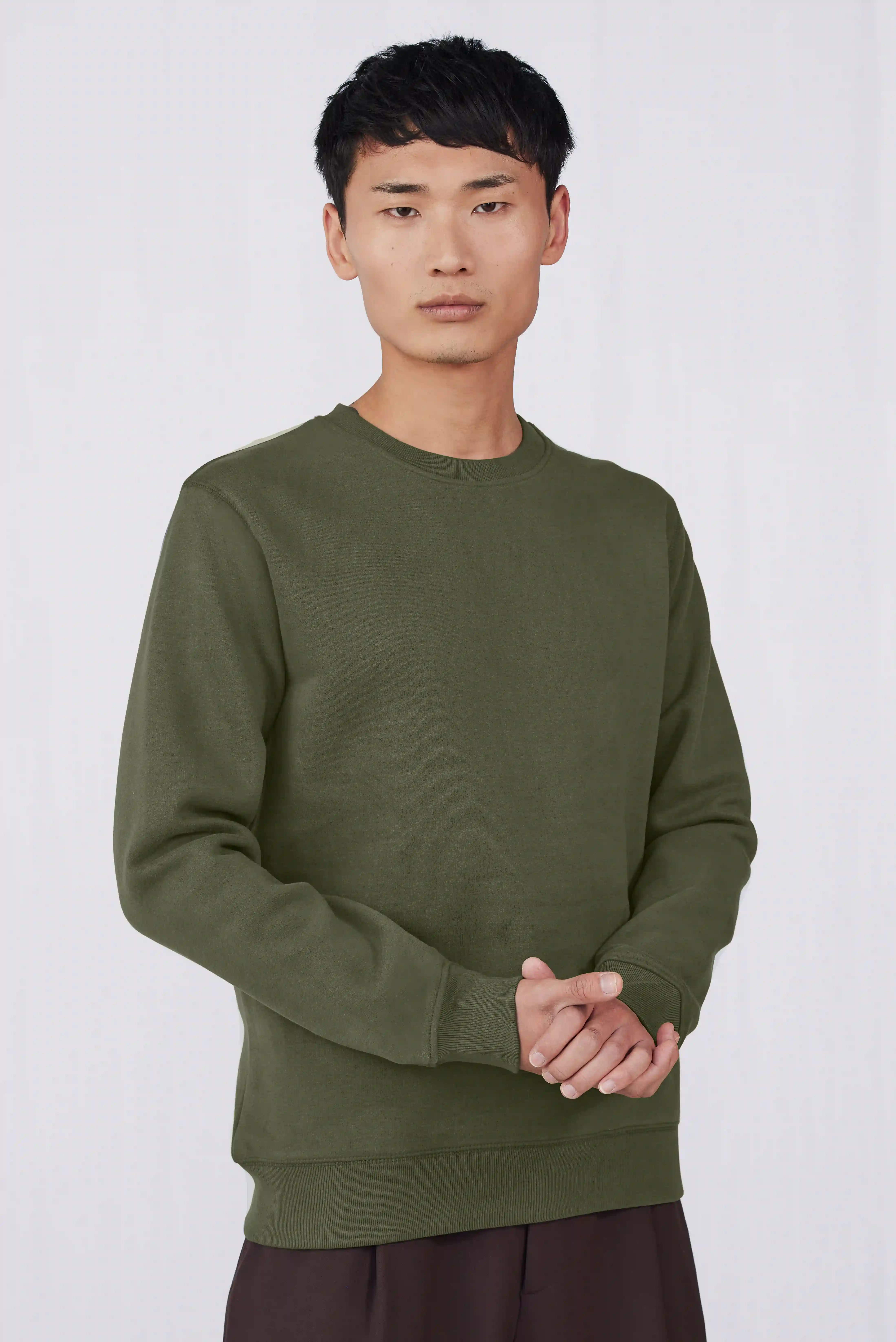 bc-wu01k-king-crew-neck-sweatshirt-khaki-model-1 B&C King Crew Neck Sweat