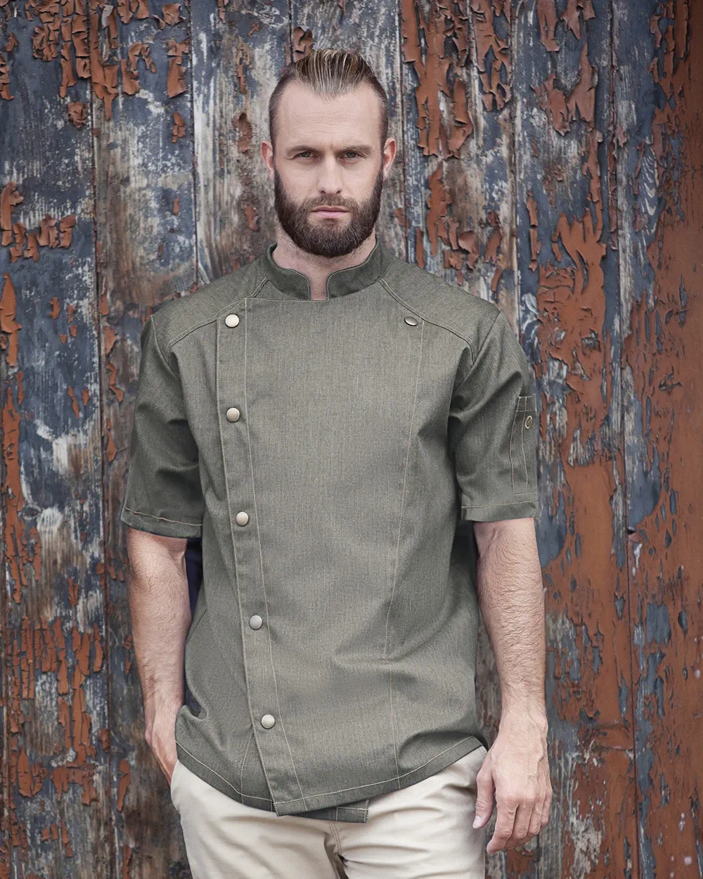KARLOWSKY Kurzarm Kochjacke Jeans-Style