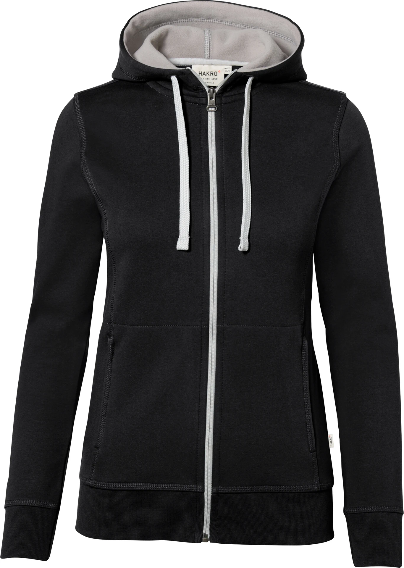hakro-255-damen-kapuzenjacke-bonded-eco-schwarz-silber-front-1 HAKRO Women-Kapuzenjacke 255 Bonded