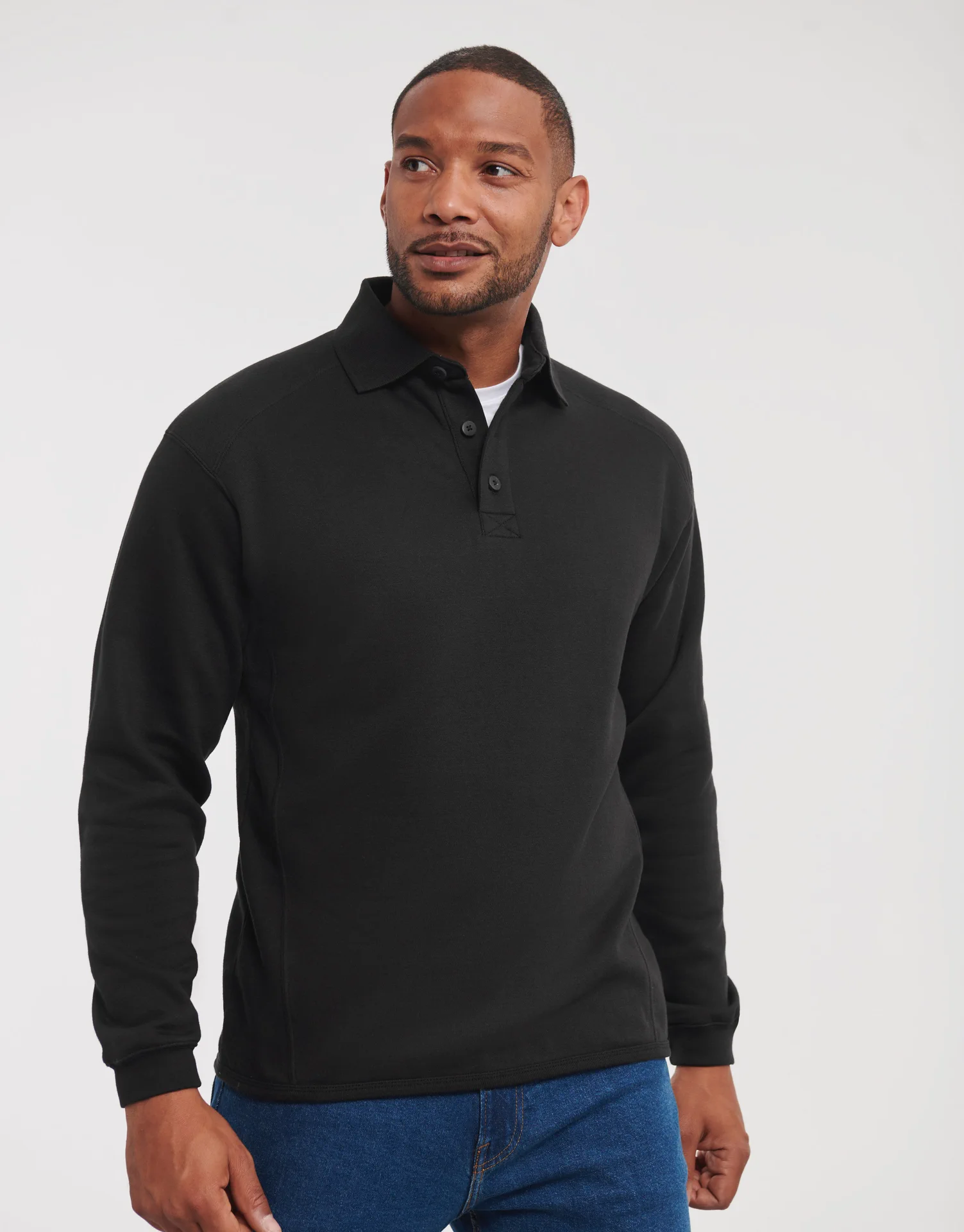 russell-r012m-adults-heavy-duty-collar-sweatshirt-black-model-1 Russell Heavy Duty Workwear Collar Sweatshirt