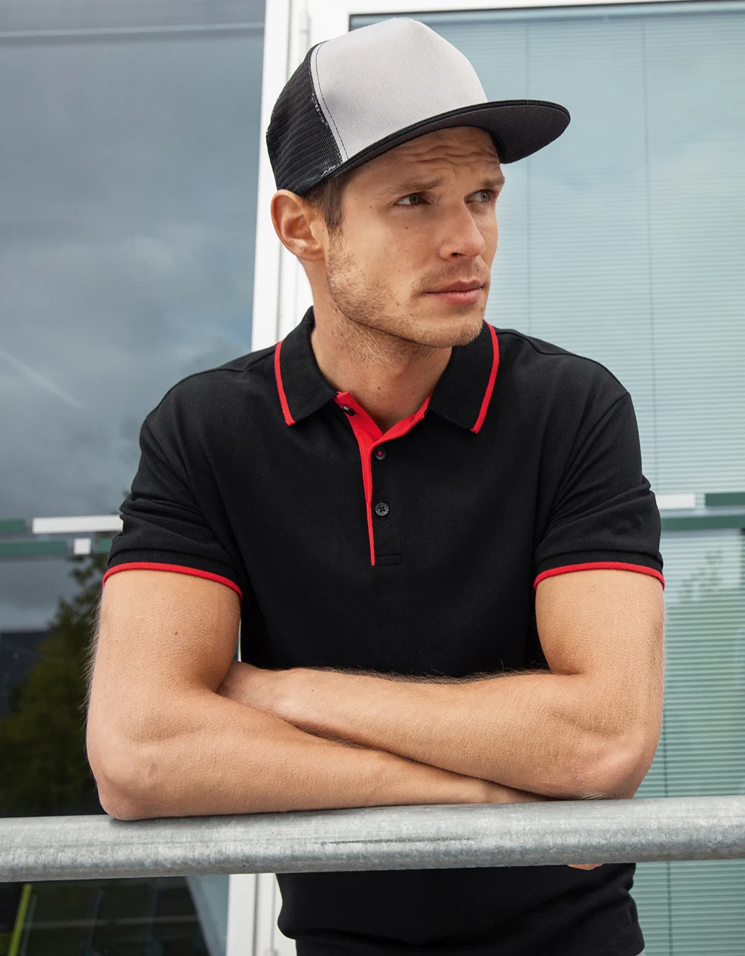 jn728-mens-poloshirt-stripe-model-0 James & Nicholson Men's Polo Stripe