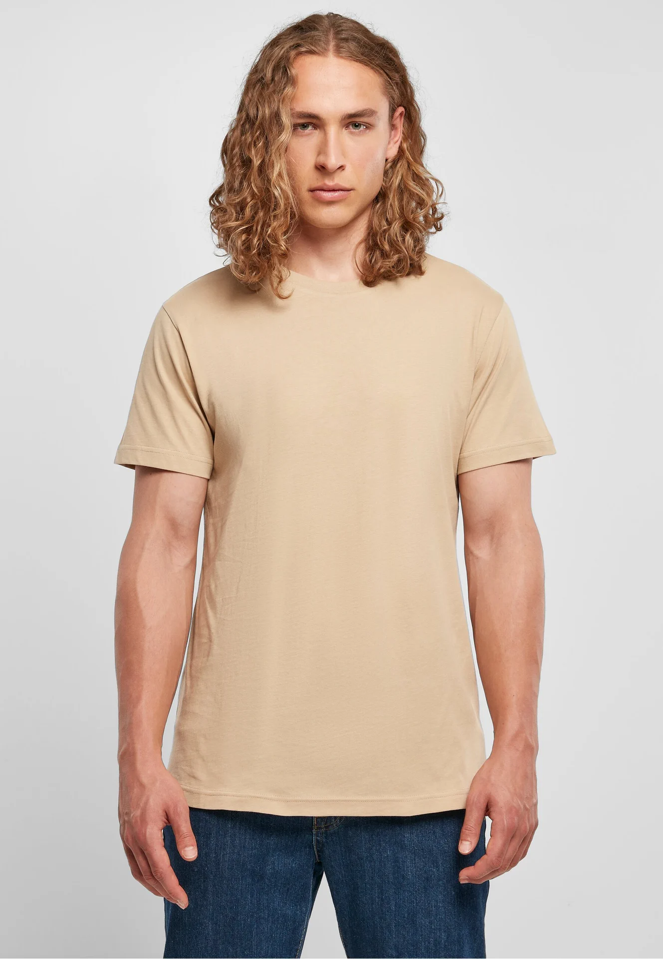 BYB-BB010-basic-round-neck-t-shirt-beige-model-0 Build Your Brand Basic Round Neck T-Shirt