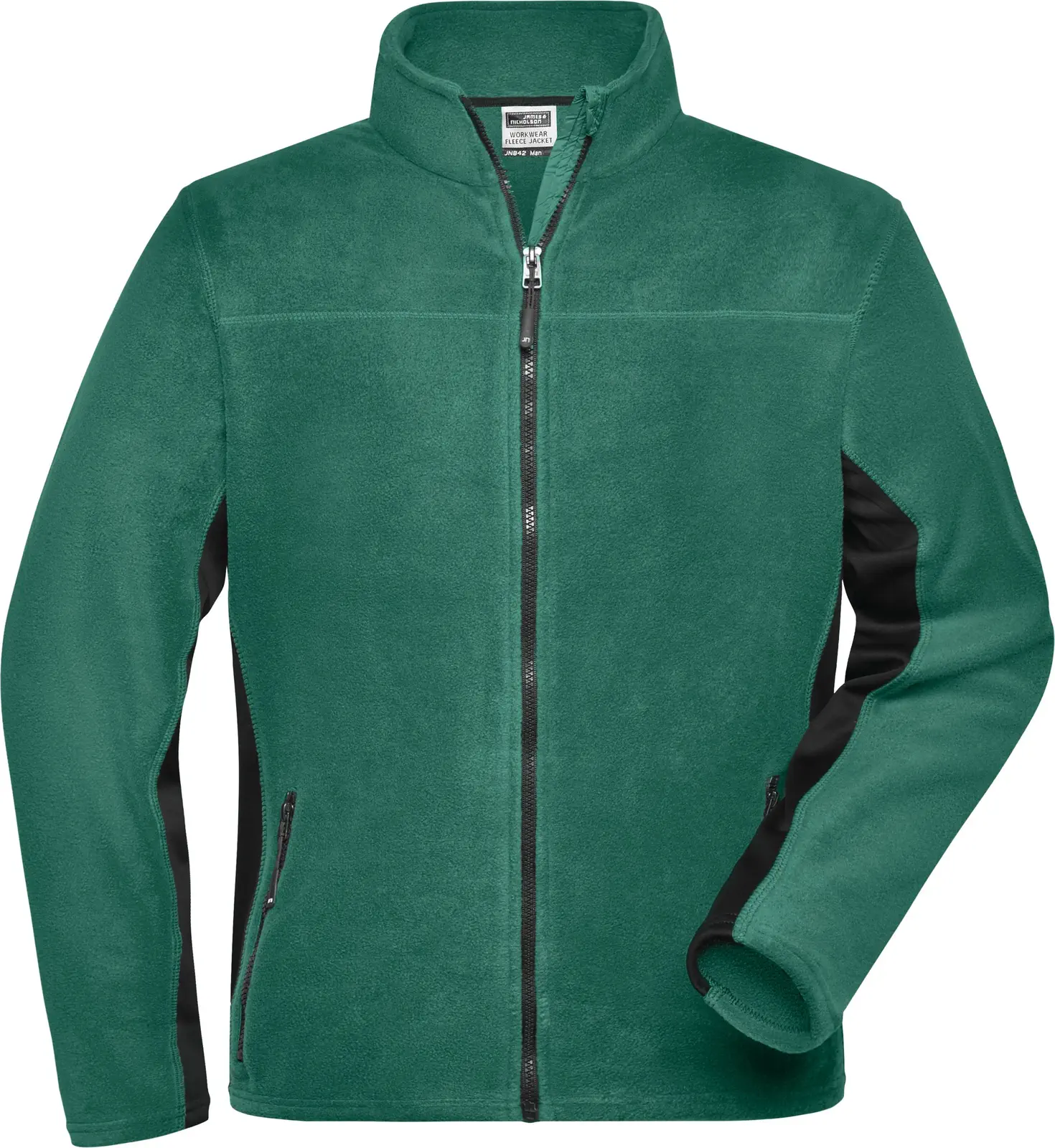 jn842-mens-workwear-fleece-jacket-darkgreen-black-front-3 James & Nicholson Men's Workwear Fleece Jacket -Strong-