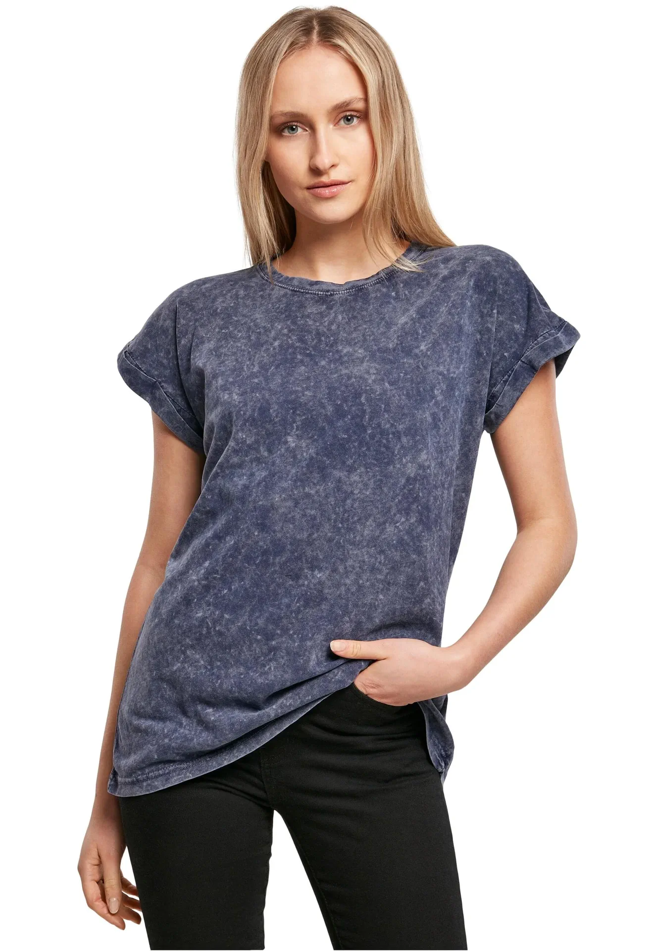 Build Your Brand Ladies Acid Washed Extended Shoulder Tee