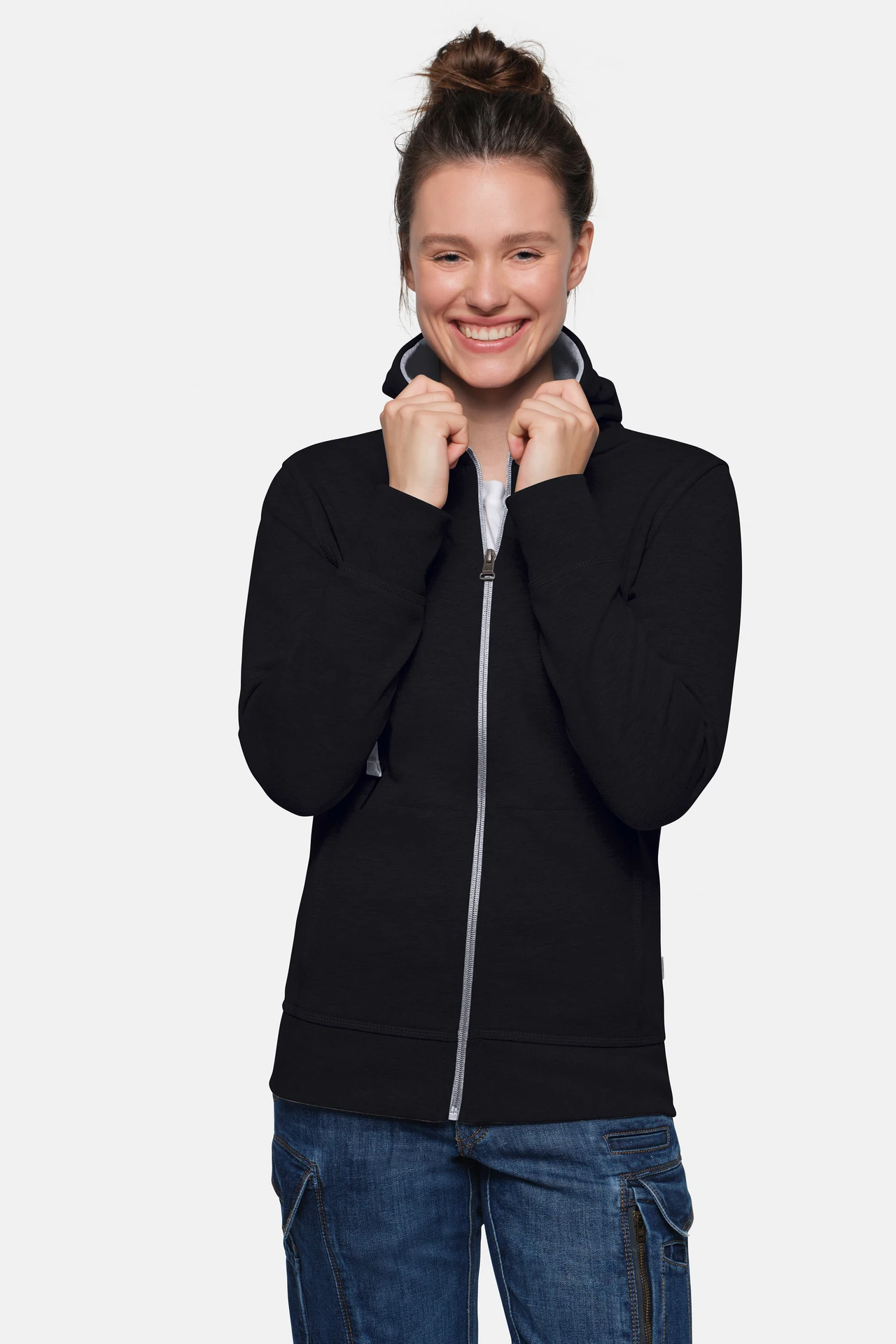 hakro-255-damen-kapuzenjacke-bonded-eco-schwarz-silber-model-0 HAKRO Women-Kapuzenjacke 255 Bonded