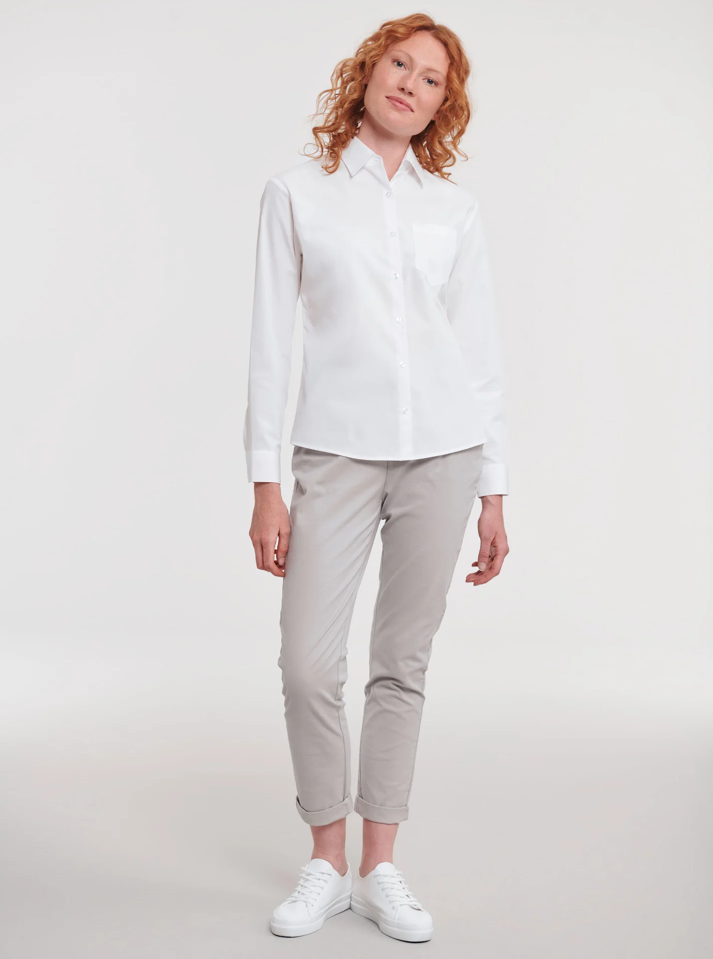 Russell Ladies Long Sleeve Pure Cotton Easy Care Poplin Shirt