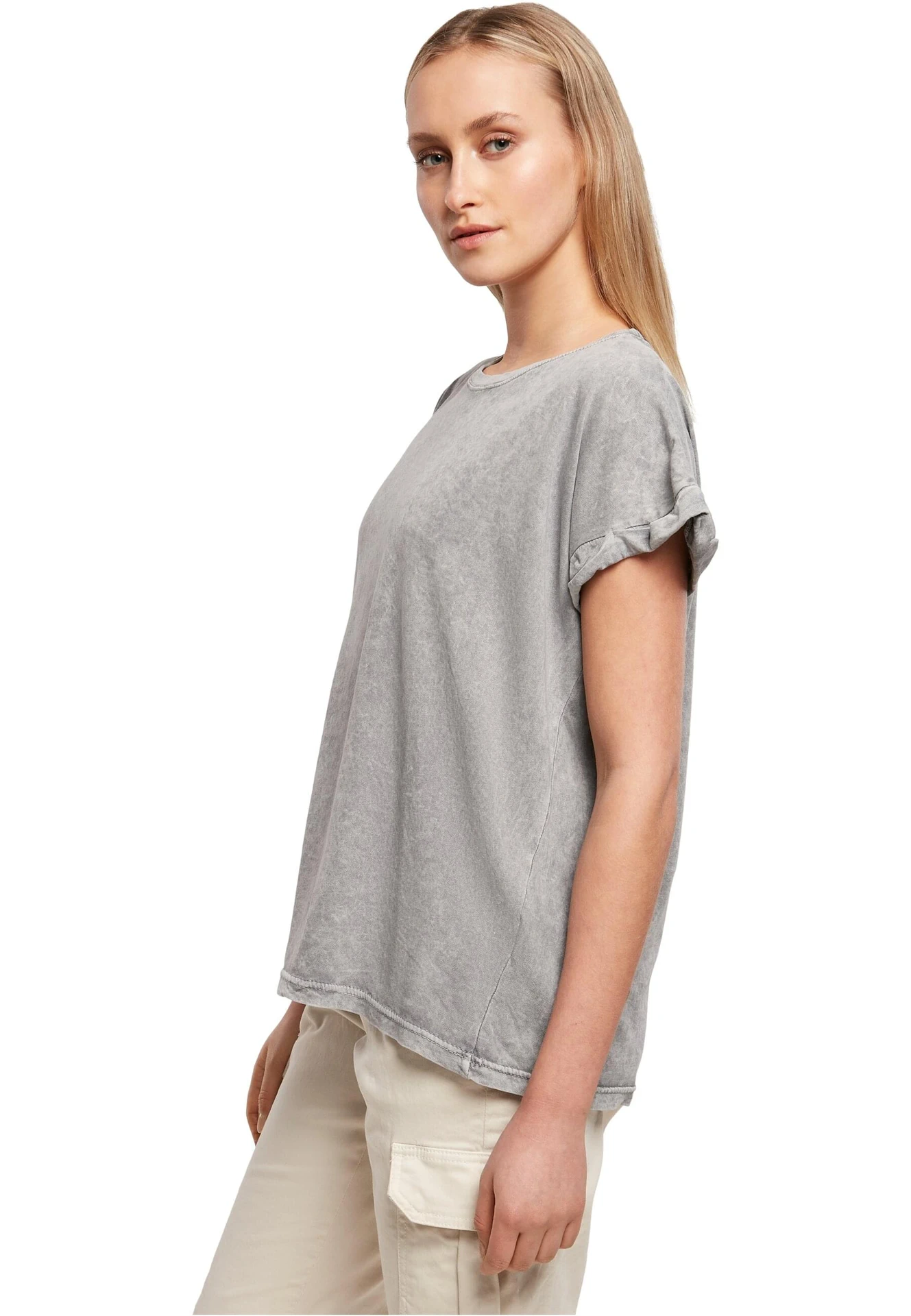 Build Your Brand Ladies Acid Washed Extended Shoulder Tee