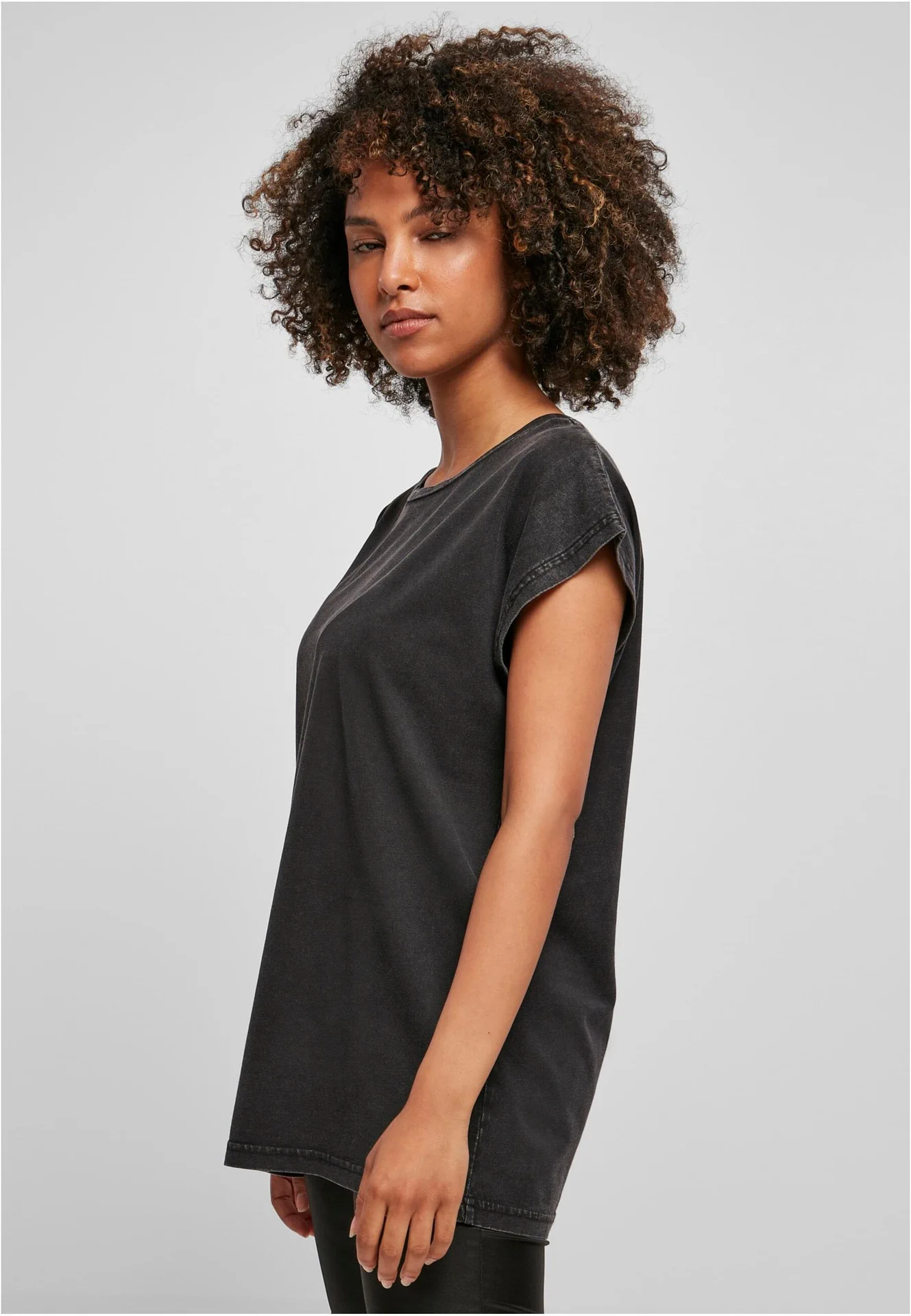 Build Your Brand Ladies Acid Washed Extended Shoulder Tee