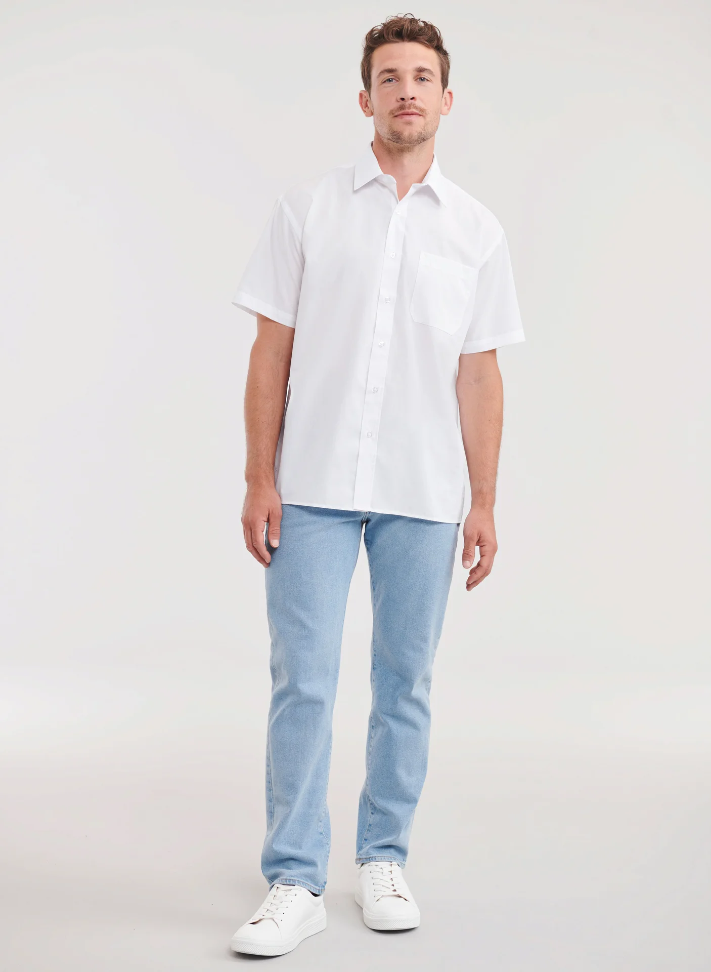 Russell Men's Short Sleeve Polycotton Easy Care Poplin Shirt