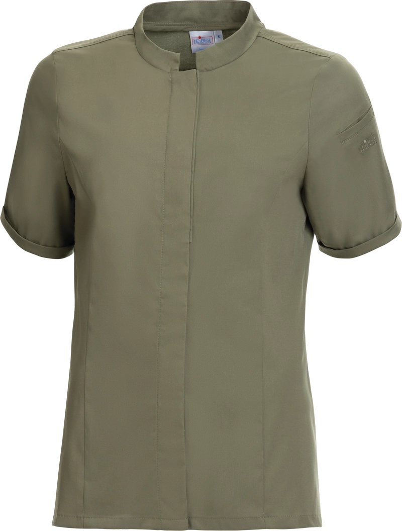 leiber-08-1376-kochhemd-kurzarm-oliv-front-3 Leiber Damen-Kochhemd kurzarm 08/1376