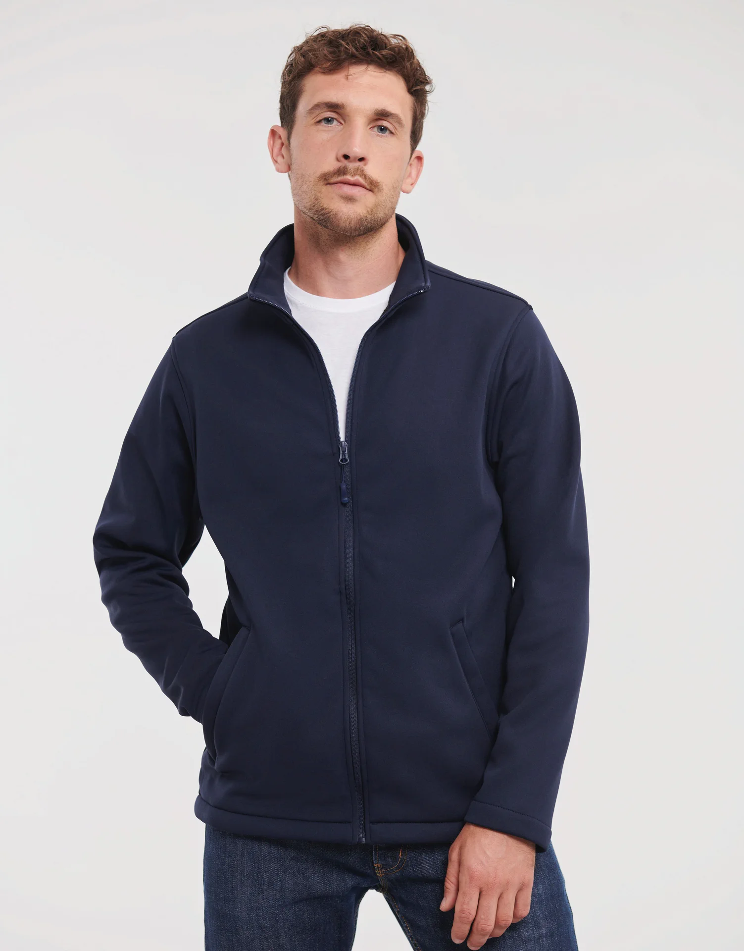 russell-r040m-mens-smart-softshell-jacket-frenchnavy-model-1 Russell Men's Smart Softshell Jacket