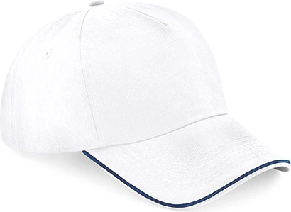 beechfield-b25c-authentic-5-panel-cap-piped-peak-white-frenchnavy-front-1 Beechfield Authentic 5 Panel Cap - Piped Peak