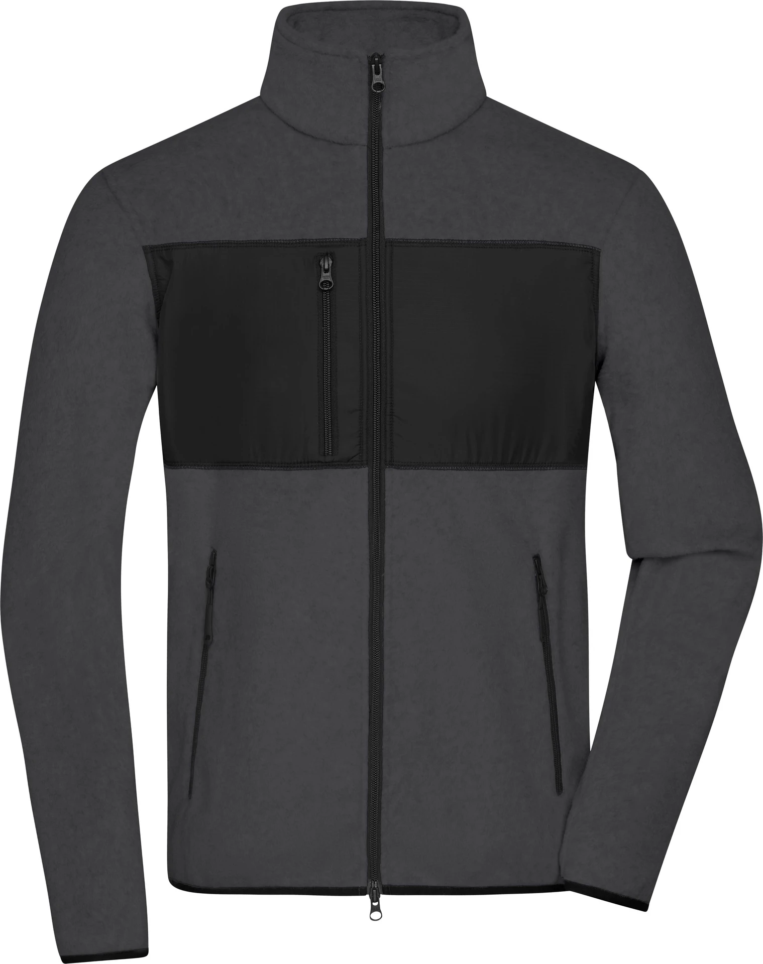 jn1312-mens-fleece-jacket-darkmelange-black-front-3 James & Nicholson Men´s Fleece Jacket