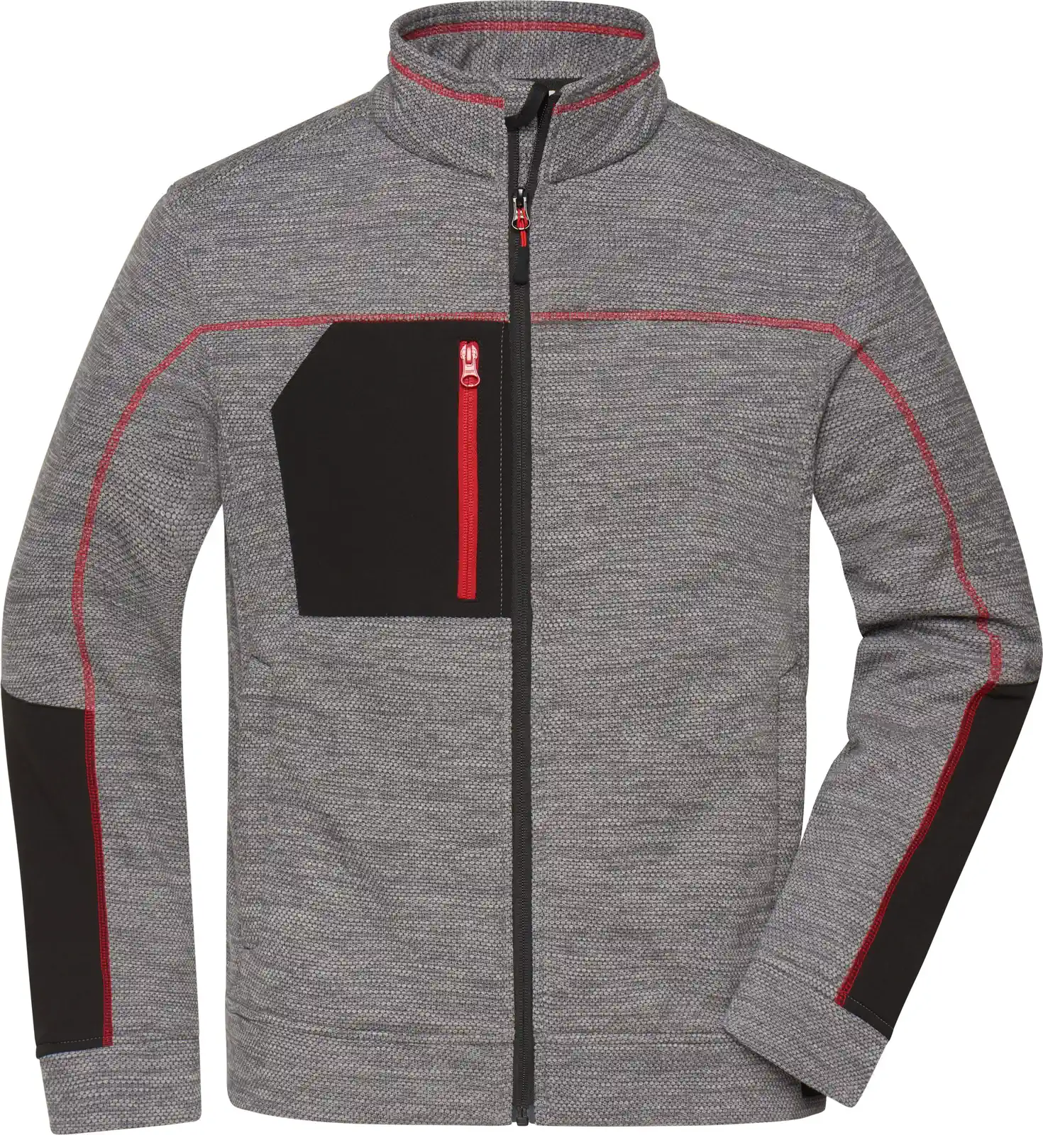 jn1818-mens-structure-fleece-jacket-carbonmelange-black-red-front-3 James & Nicholson Men's Structure Fleece Jacket JN1818