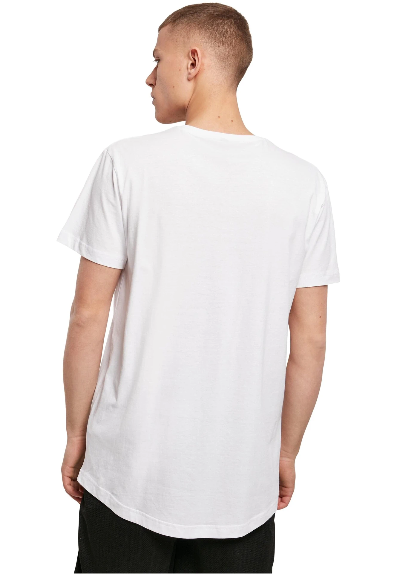 BYB-BY028-shaped-long-t-shirt-white-model-2 Build Your Brand Shaped Long Tee