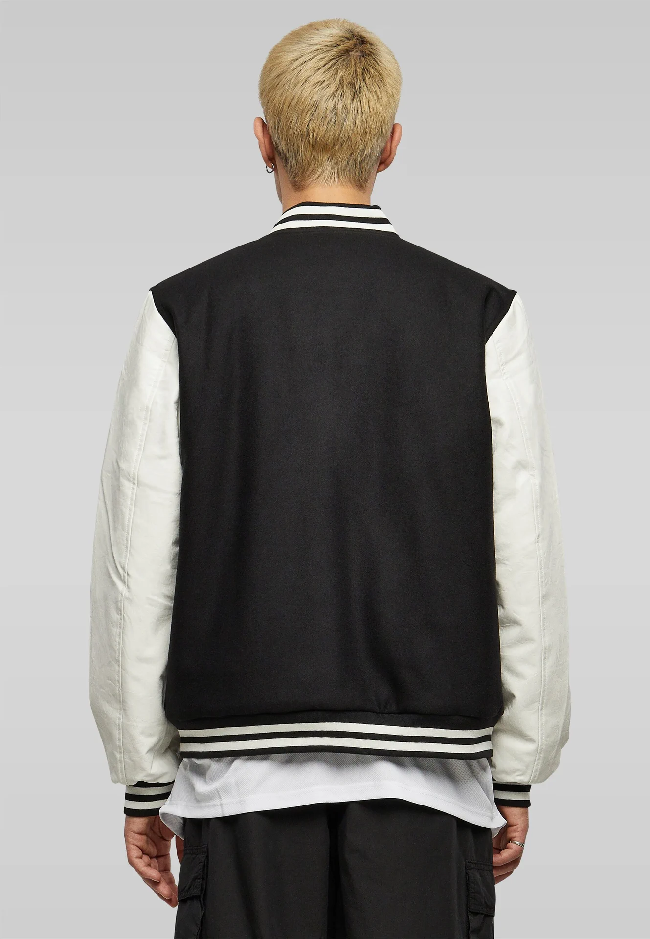 BYB-BY269-oldschool-college-jacket-black-white-model-2 Build Your Brand Oldschool College Jacket
