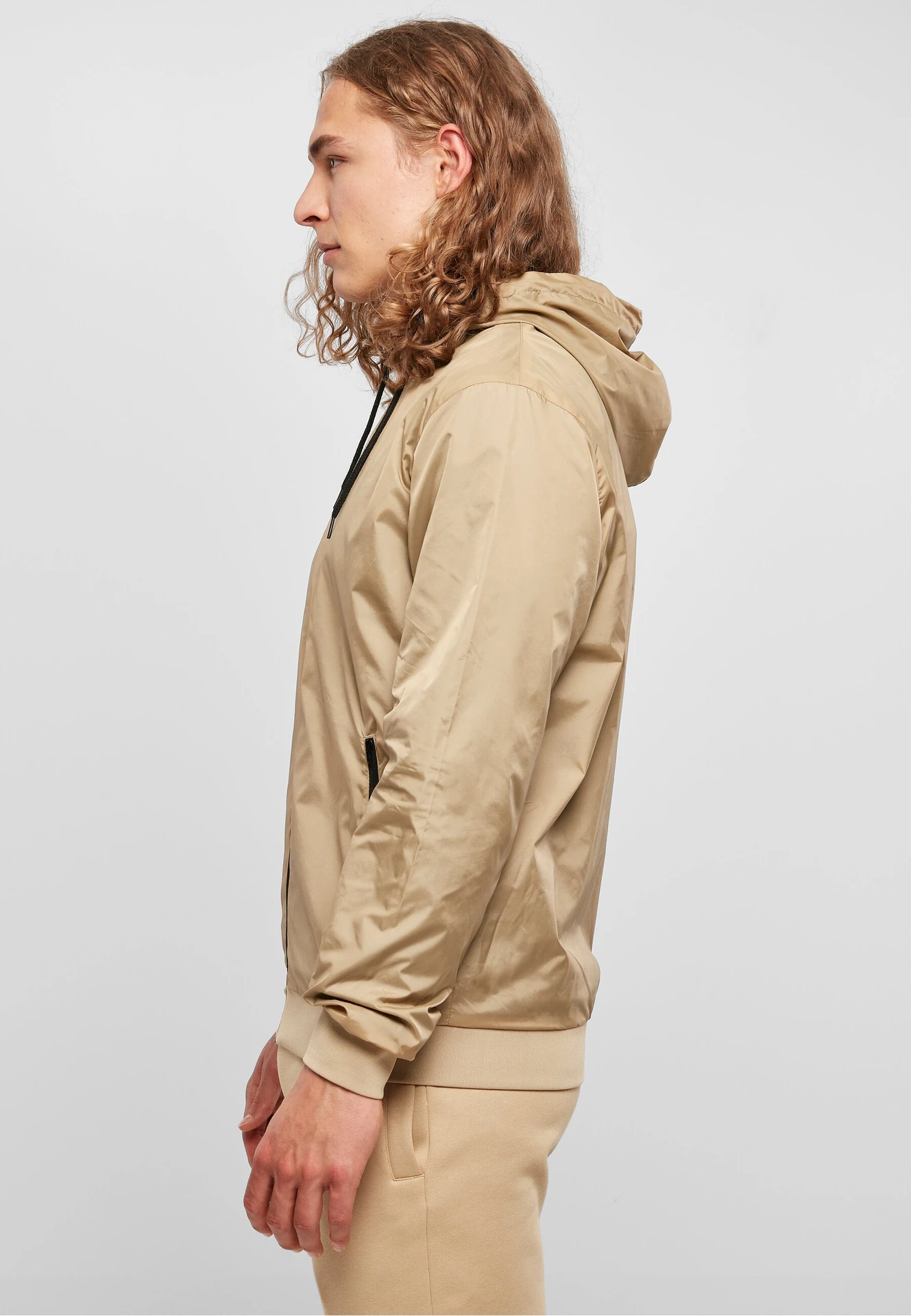 BYB-BY016-windrunner-jacket-beige-black-model-1 Build Your Brand Windrunner Jacket