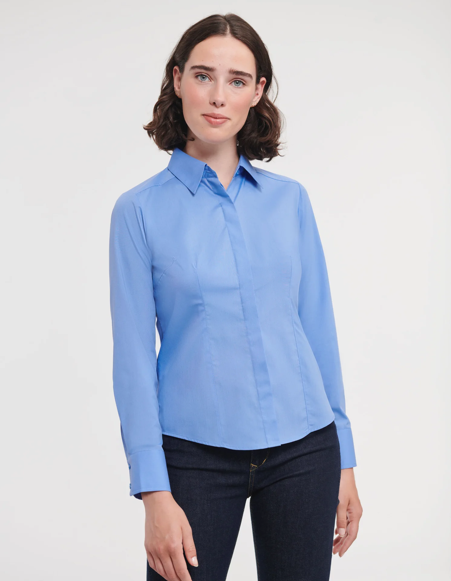 Russell Ladies Long Sleeve Polycotton Easy Care Fitted Poplin Shirt