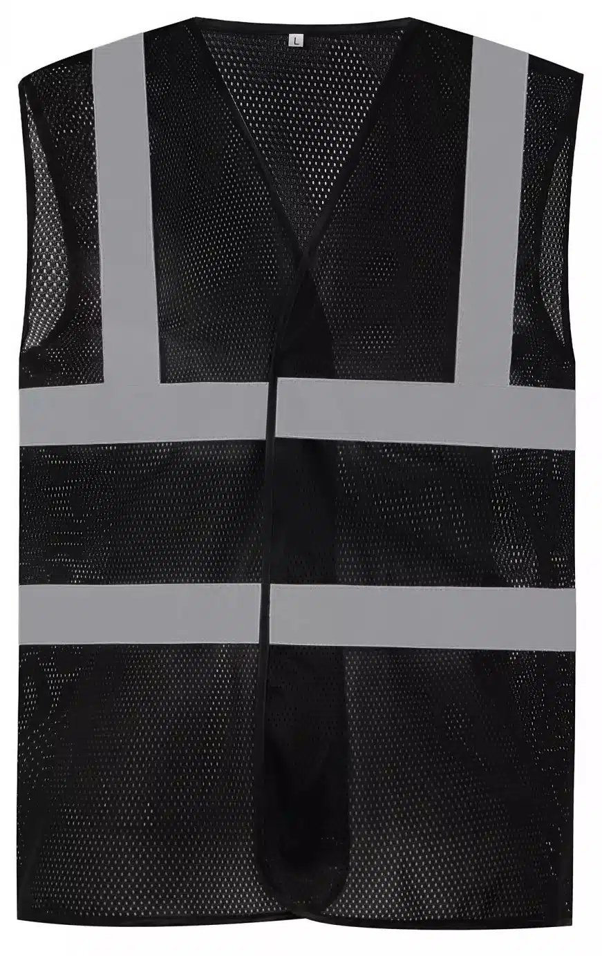 yoko-hvw120-hi-vis-top-cool-recycled-open-mesh-waistcoat-black-front-1 YOKO Vis Top Cool Open Mesh Waistcoat