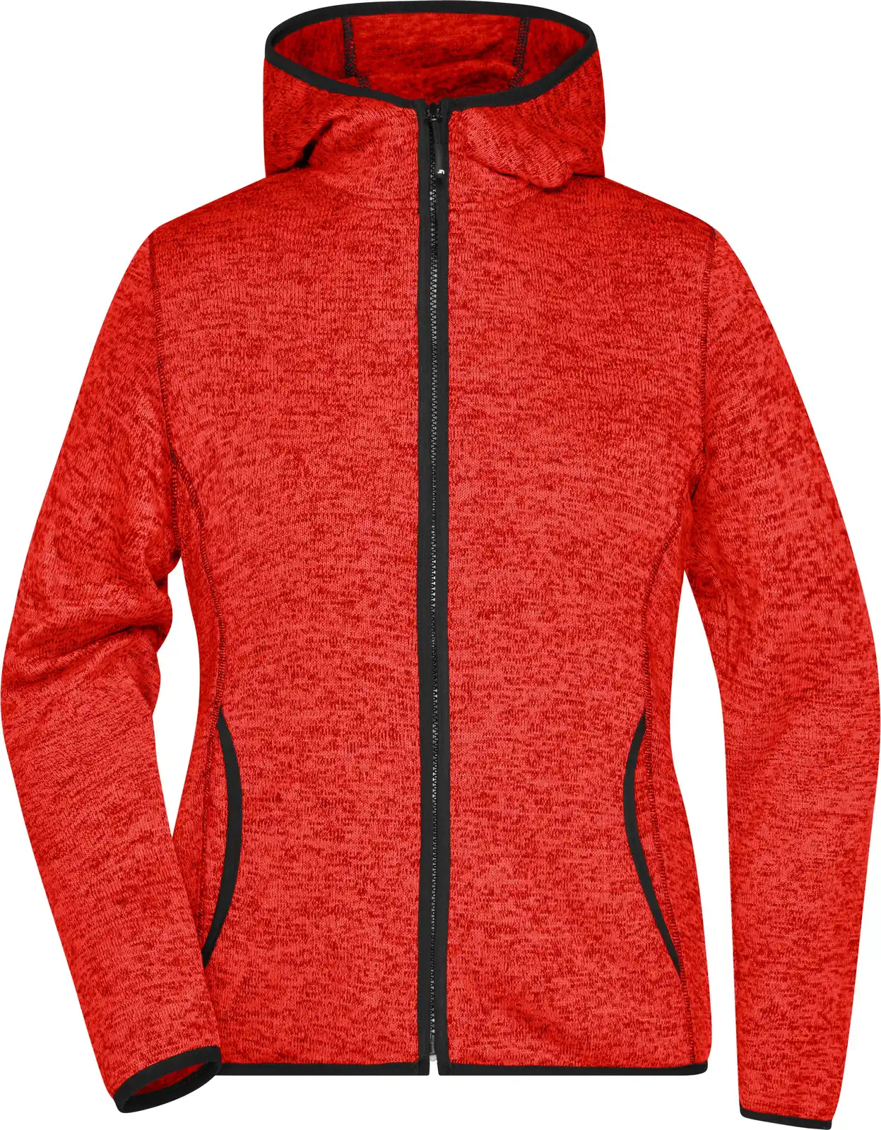 jn588-ladies-knitted-fleece-hoody-redmelange-black-front-3 James & Nicholson Ladies Knitted Fleece Hoody