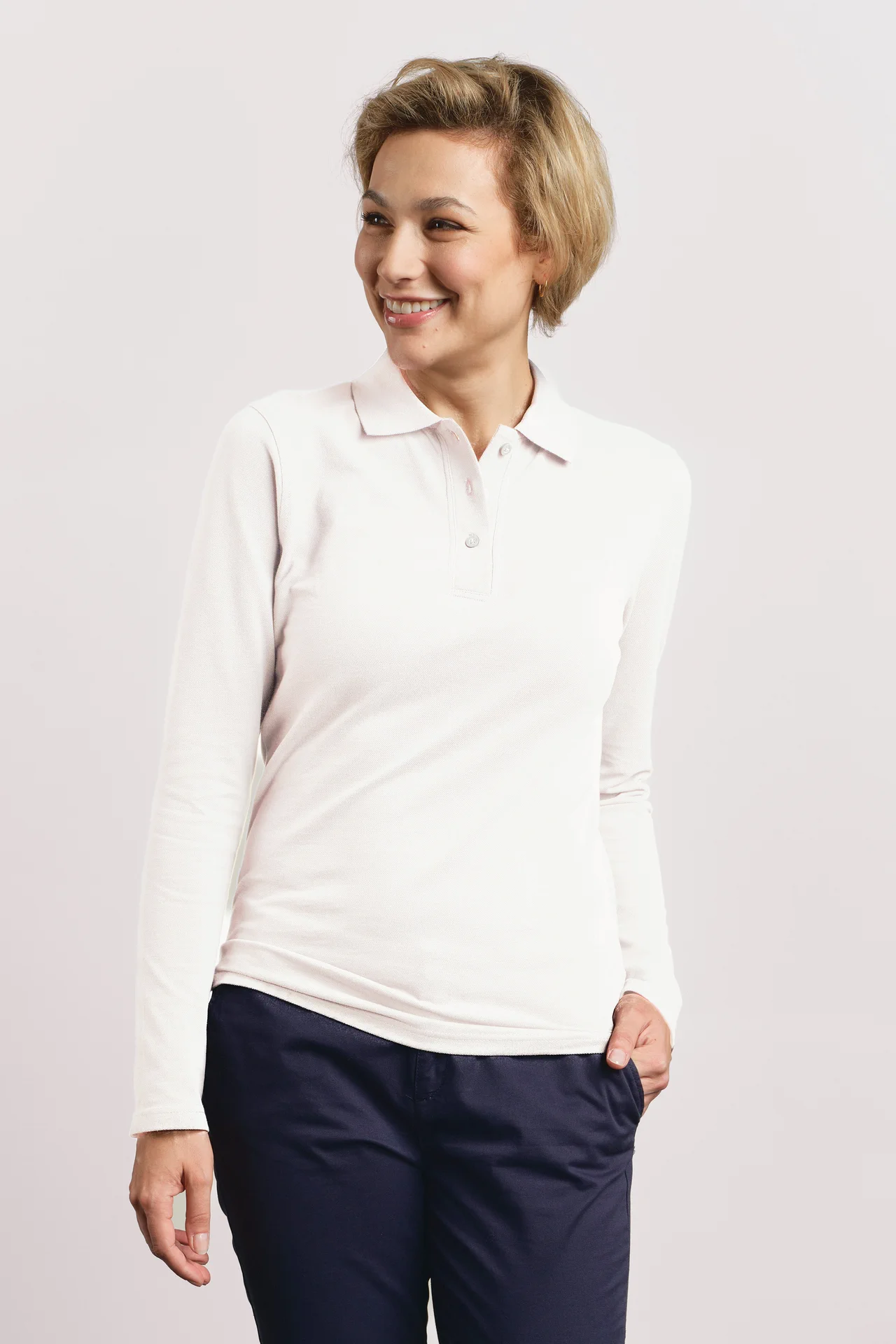 promodoro-4605-womens-heavy-polo-long-sleeve-white-model-0 Promodoro Women's Heavy Polo Longsleeve