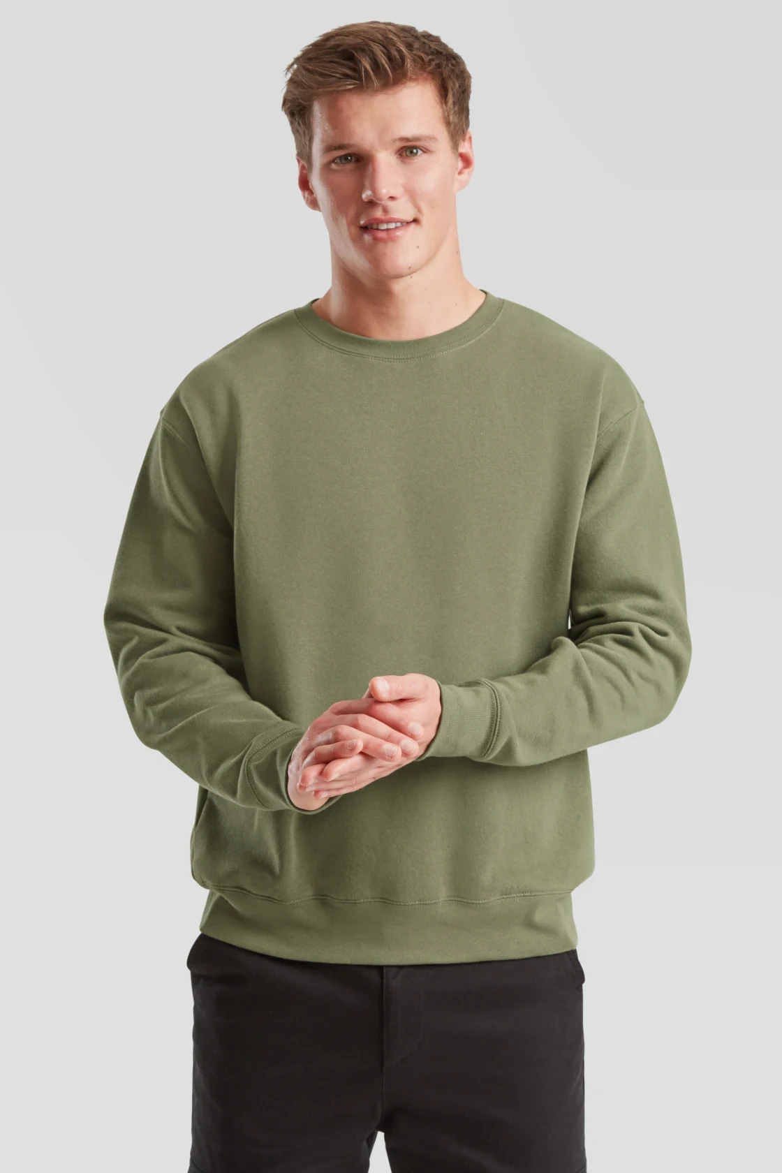 fruit-of-the-loom-62-154-0-premium-set-in-sweatshirt-classicolive-model-0 F.O.L. Premium Set-In Sweat