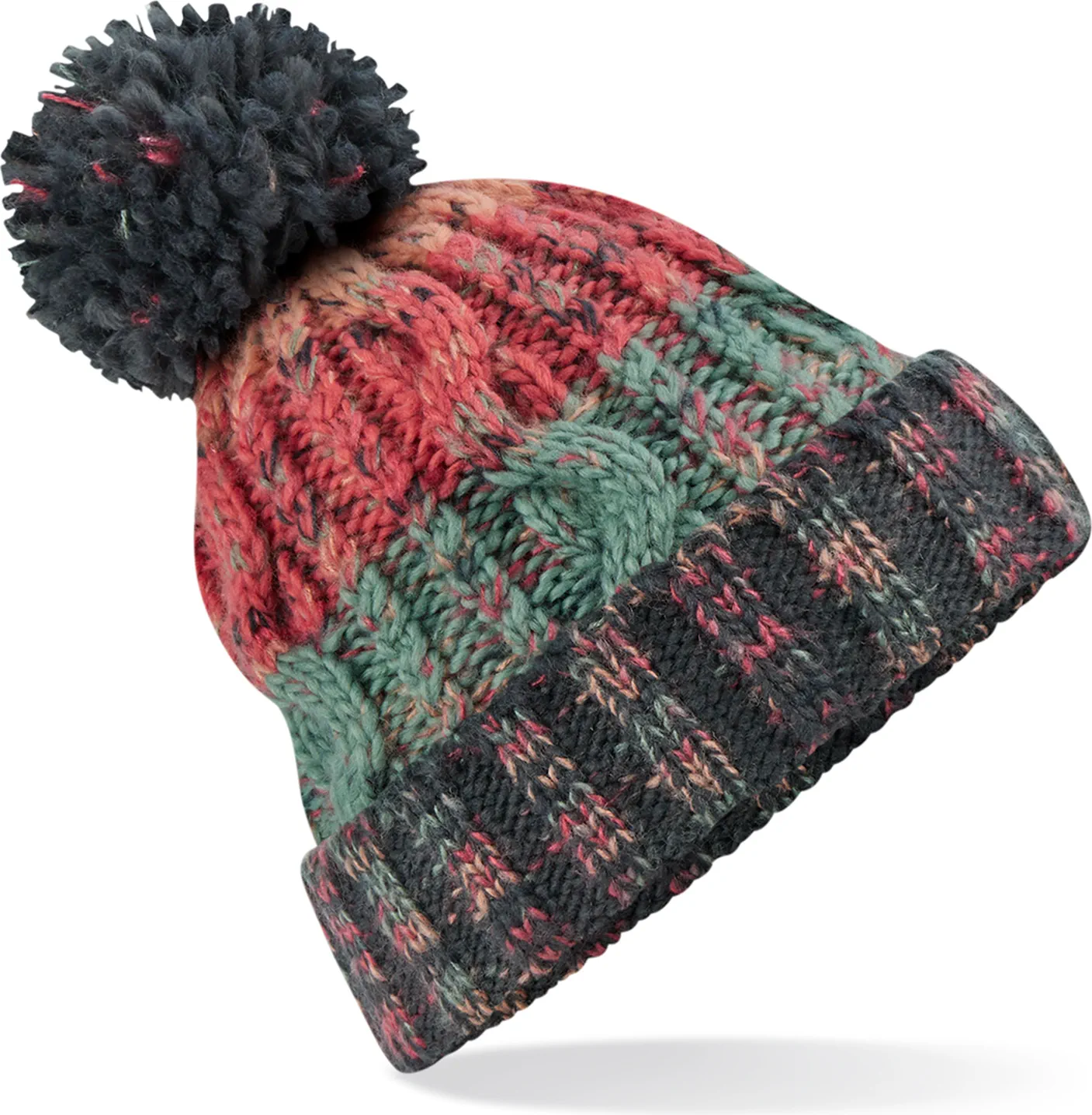 beechfield-b486-corkscrew-pom-pom-beanie-watermelonbreeze-front-1 Beechfield Corkscrew Pom Pom Beanie