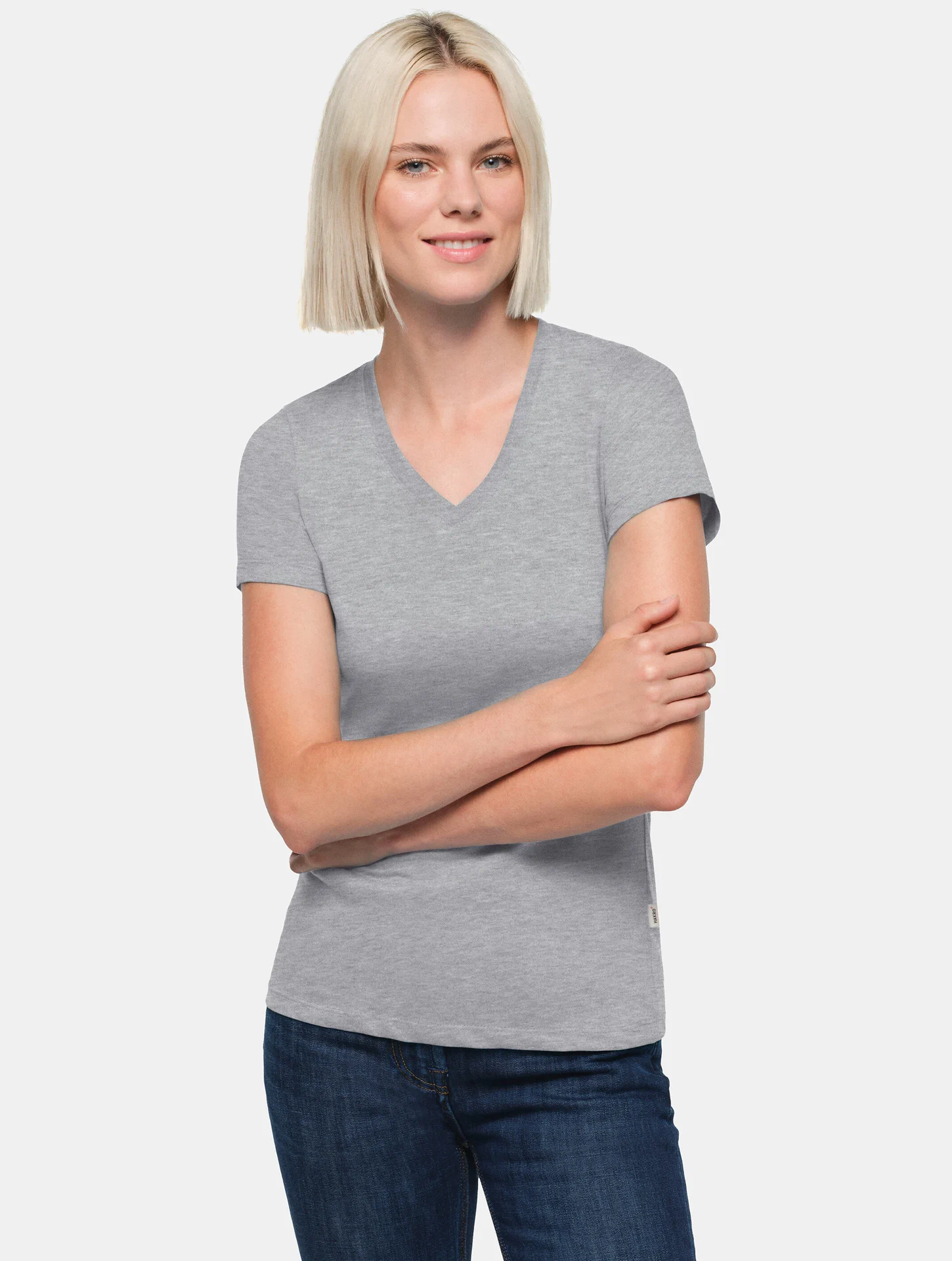 hakro-126-damen-v-shirt-classic-graumeliert-model-0 HAKRO Women-V-Shirt 126 Classic