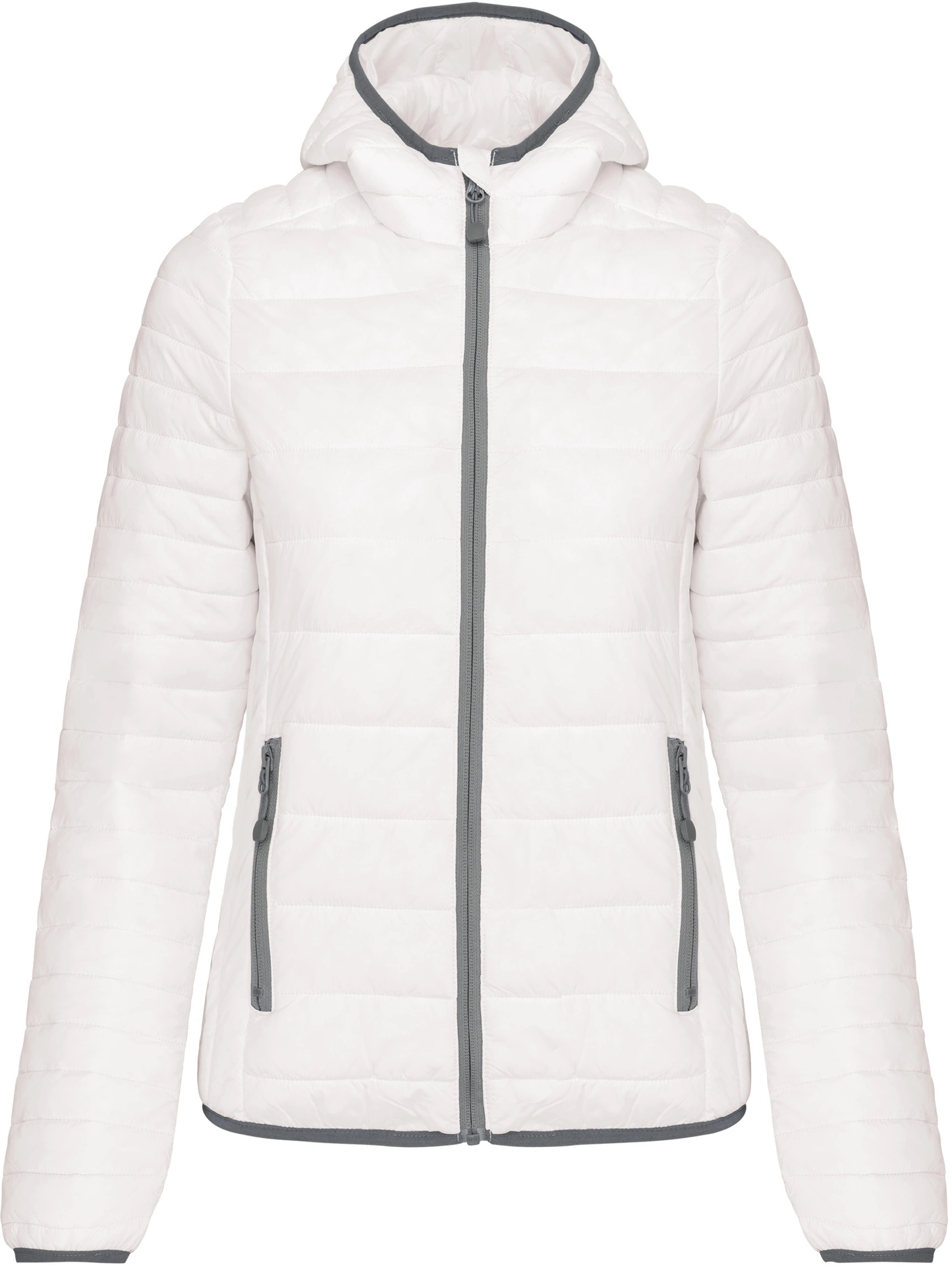 kariban-K6111-leichte-damen-kapuzen-steppjacke-white-front-3 Kariban Leichte Damen Kapuzen Steppjacke