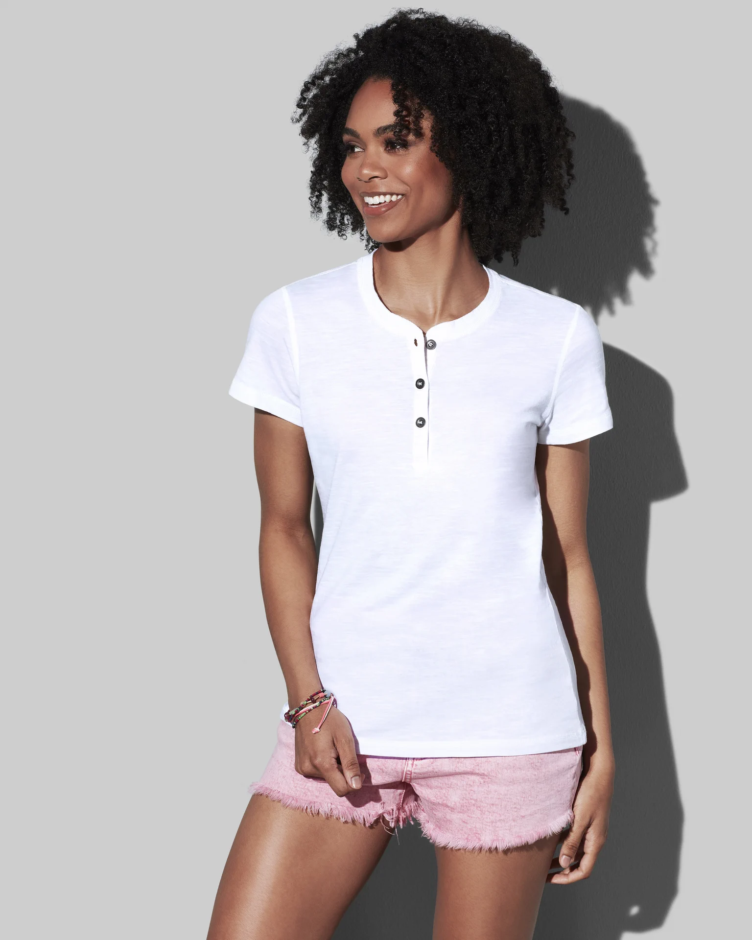 stedman-st9530-henley-t-shirt-sharon-white-model-2 Stedman Sharon Henley T-Shirt for women