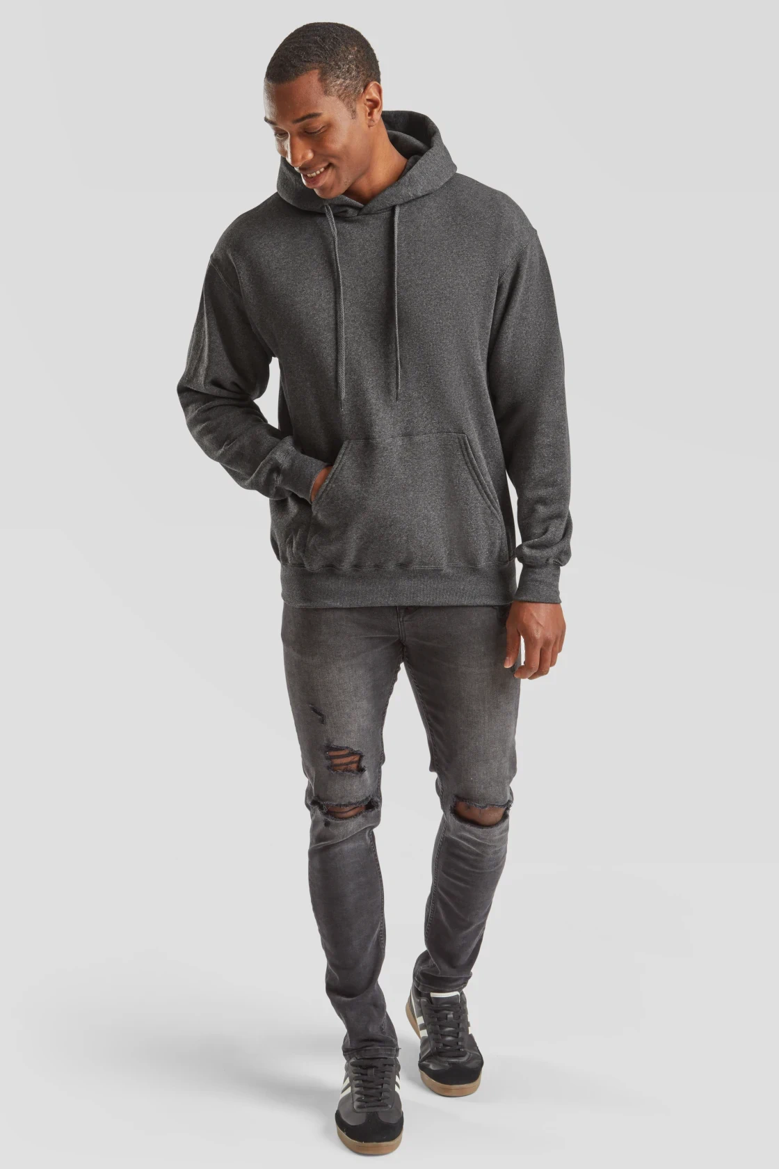 fruit-of-the-loom-62-208-0-classic-hooded-sweatshirt-darkheathergrey-model-3 F.O.L. Classic Hooded Sweat