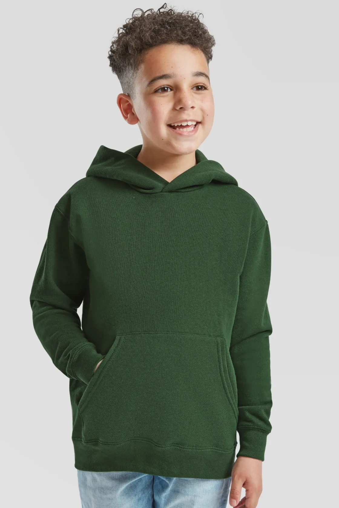 fruit-of-the-loom-62-043-0-kids-classic-hooded-sweatshirt-bottlegreen-model-0 F.O.L. Kids Classic Hooded Sweat