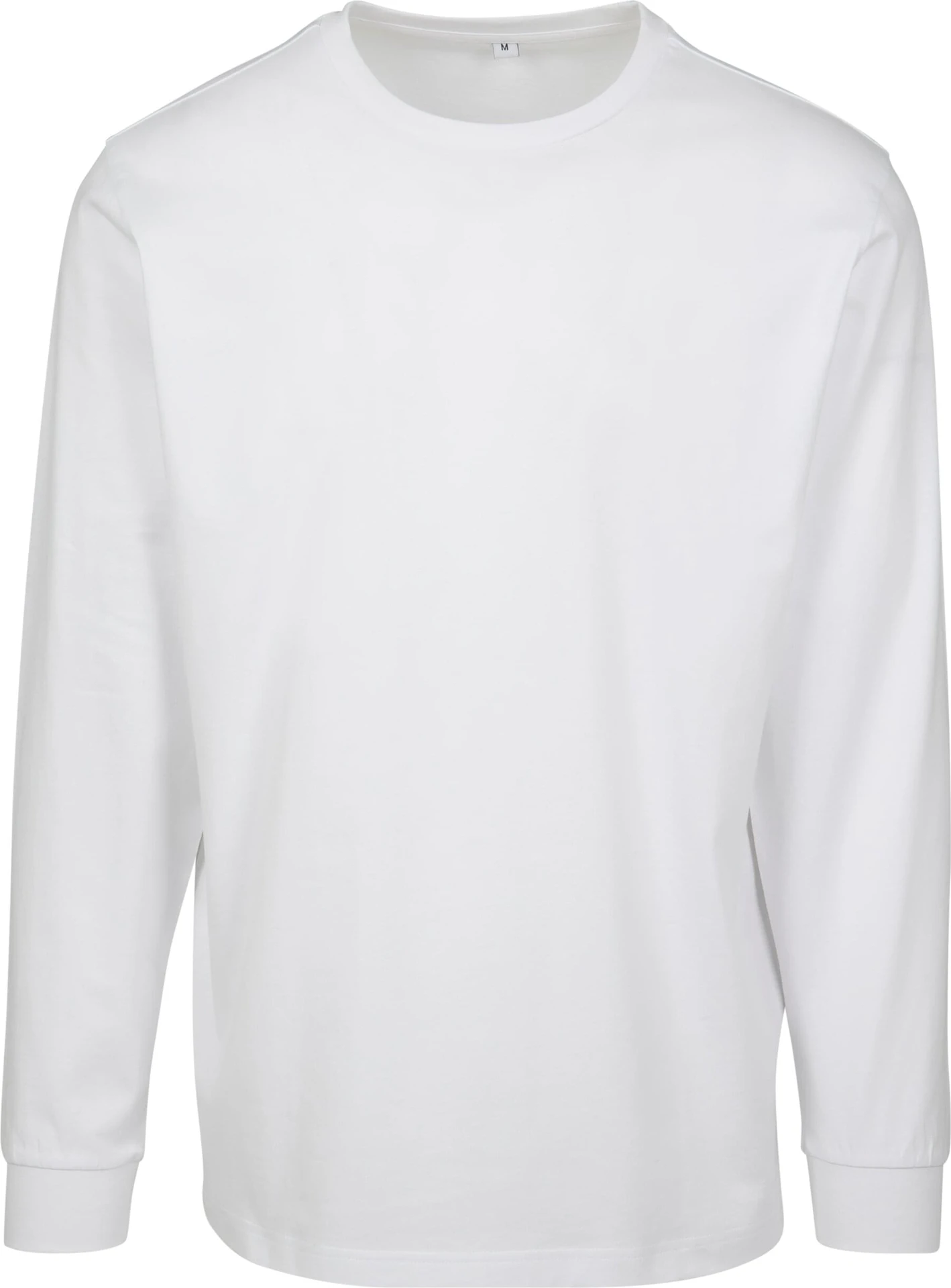 BYB-BY091-long-sleeve-t-shirt-with-cuffrib-white-front-4 Build Your Brand Long Sleeve Tee With Cuffrib