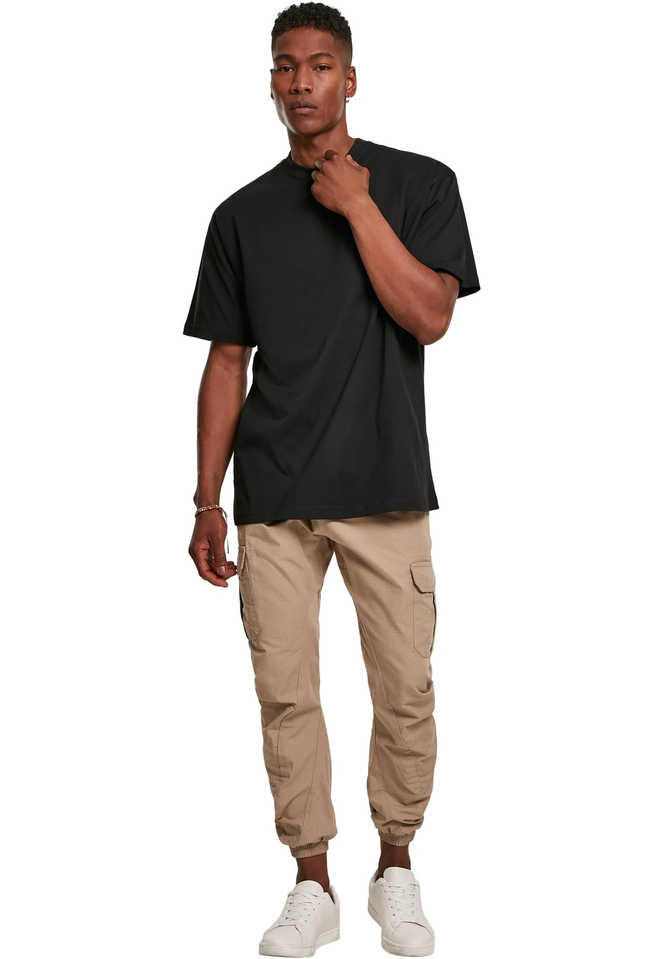 BYB-BY122-premium-combed-jersey-t-shirt-black-model-3 Build Your Brand Premium Combed Jersey T-Shirt