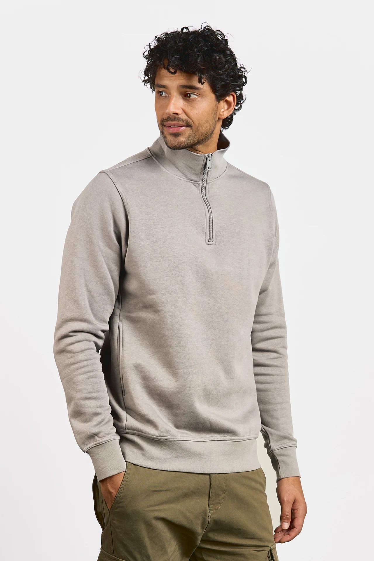 promodoro-5052-unisex-troyer-side-pocket-newlightgrey-model-0 Promodoro Unisex Troyer Side Pocket
