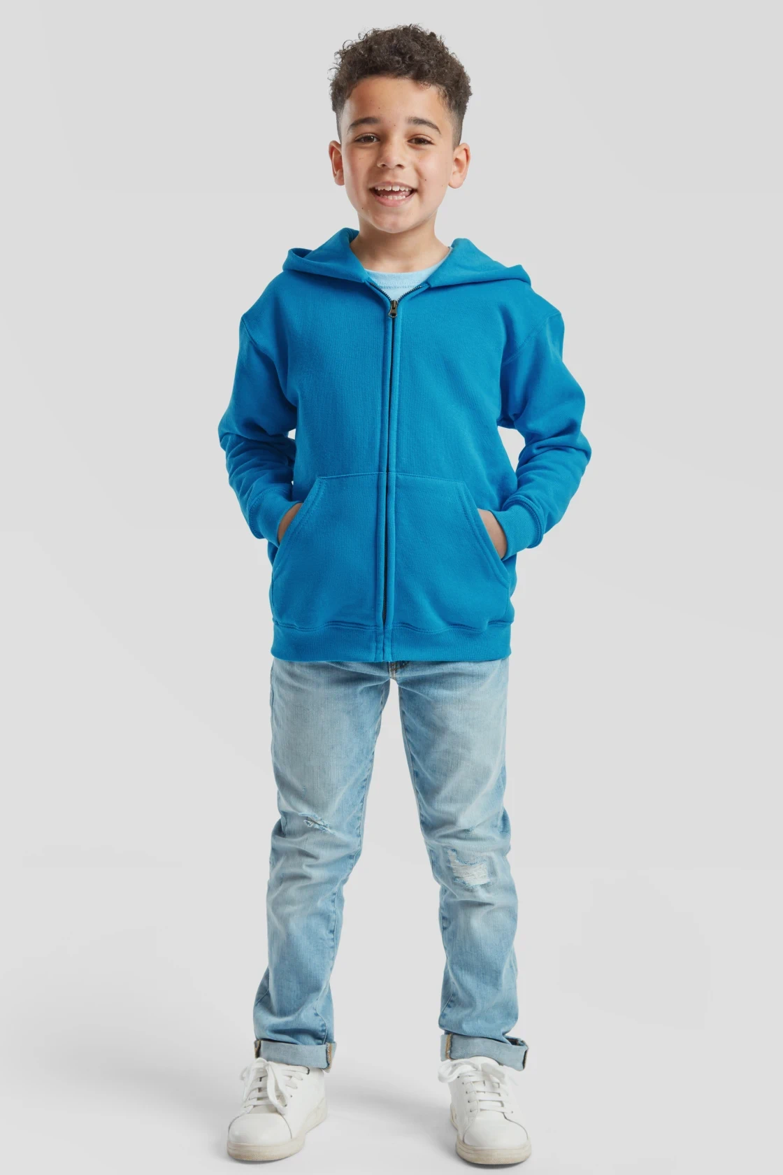 fruit-of-the-loom-62-045-0-kids-classic-hooded-sweat-jacket-azureblue-model-3 F.O.L. Classic Hooded Sweat Jacket Kids