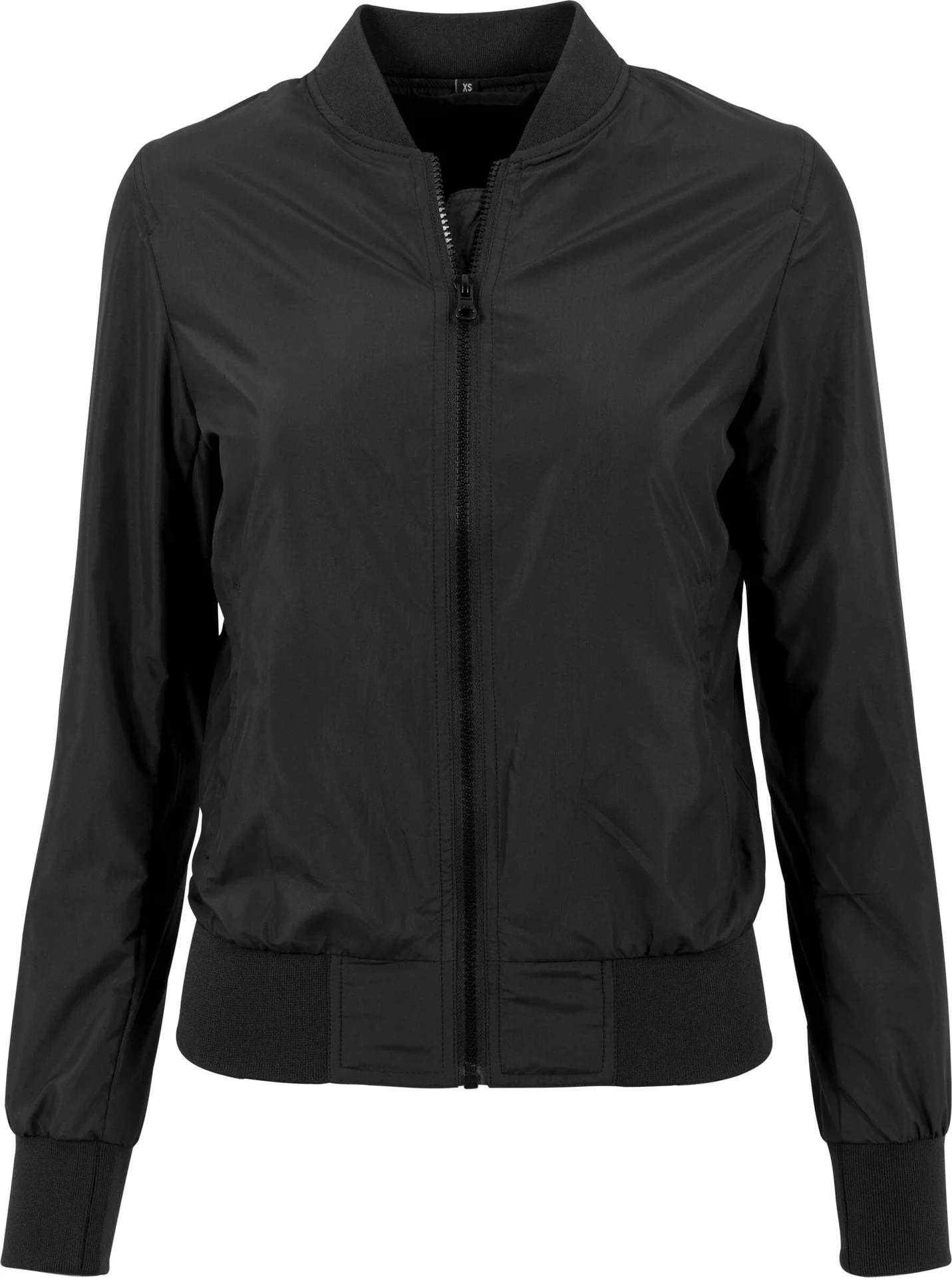 BYB-BY044-ladies-nylon-bomber-jacket-black-front-4 Build Your Brand Ladies Nylon Bomber Jacket