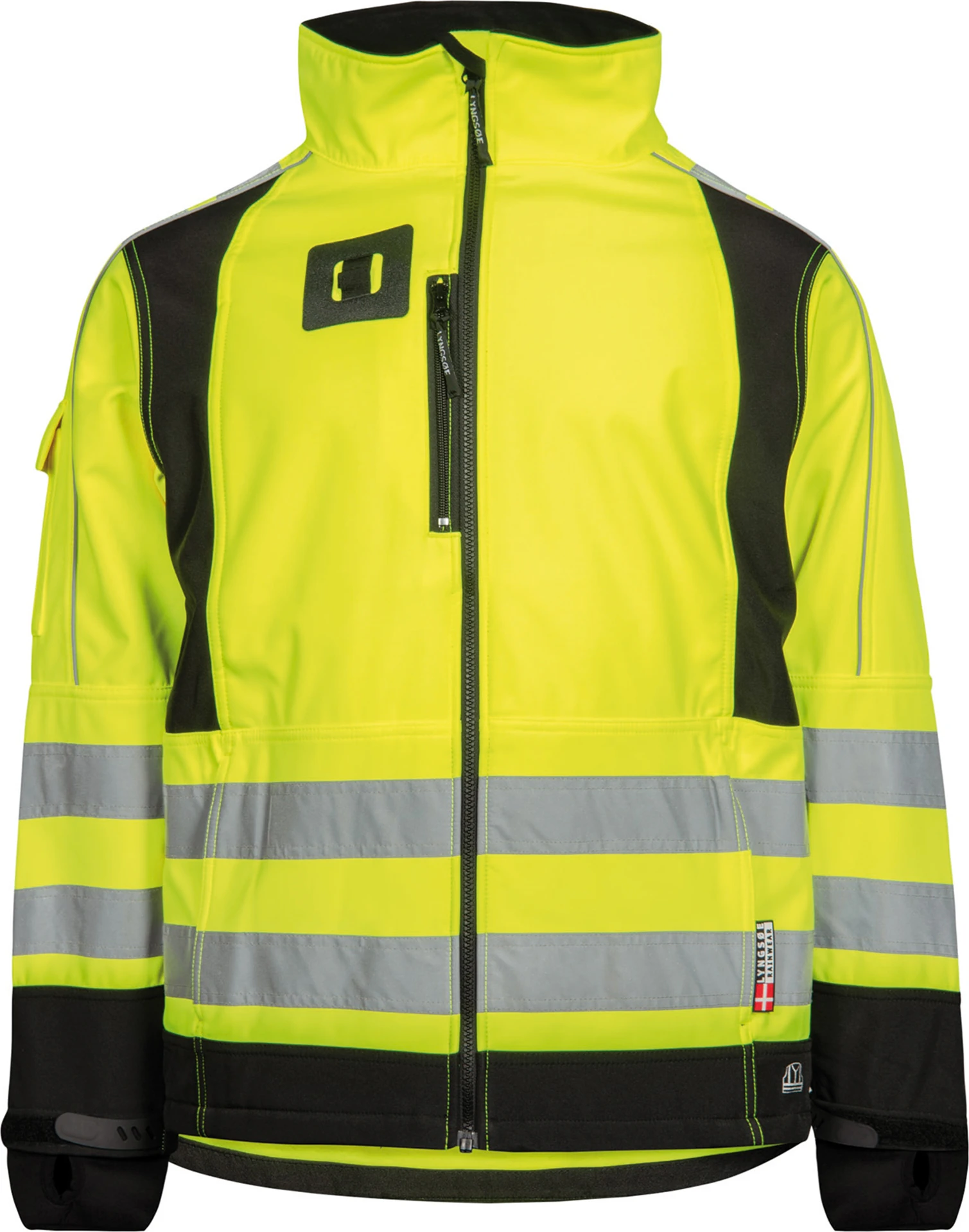 lyngsoe-99990-atmungsaktive-hi-vis-softshell-jacke-leuchtgelb-schwarz-front-1 Lyngsøe 99990 Atmungsaktive Hi-Vis Softshell Jacke