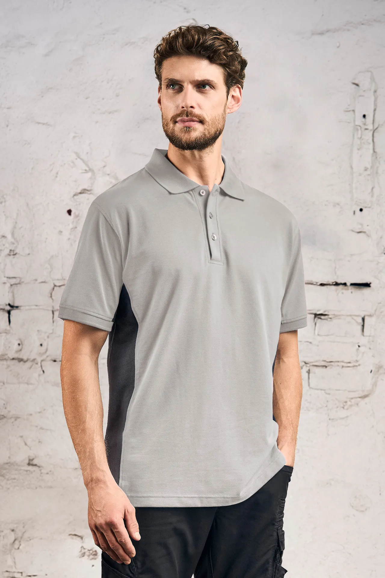 promodoro-4590-unisex-contrast-polo-newlightgrey-charcoal-model-0 Promodoro Unisex Contrast Polo