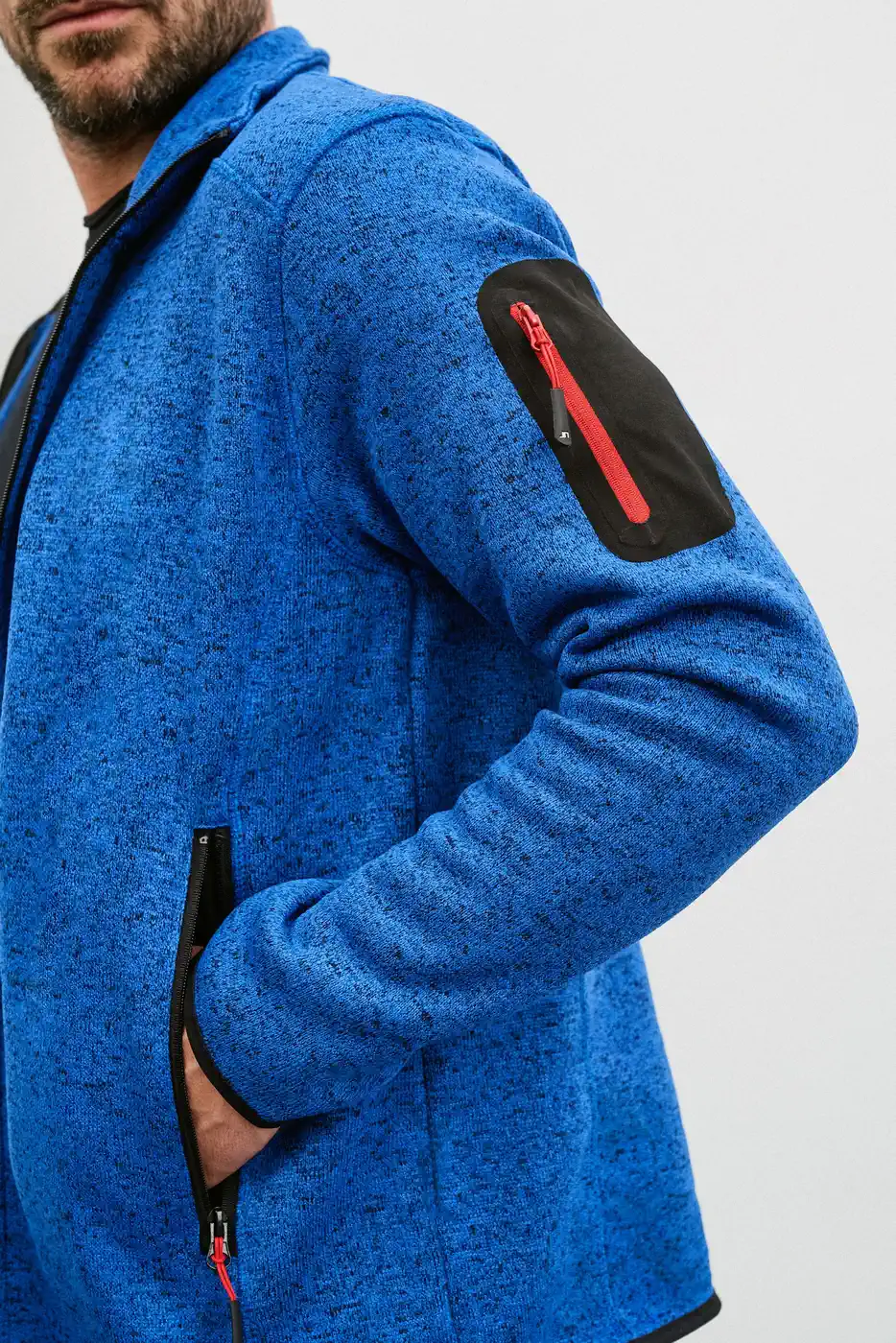 jn762-mens-knitted-fleece-jacket-model-1 James & Nicholson Men`s Knitted Fleece Jacket
